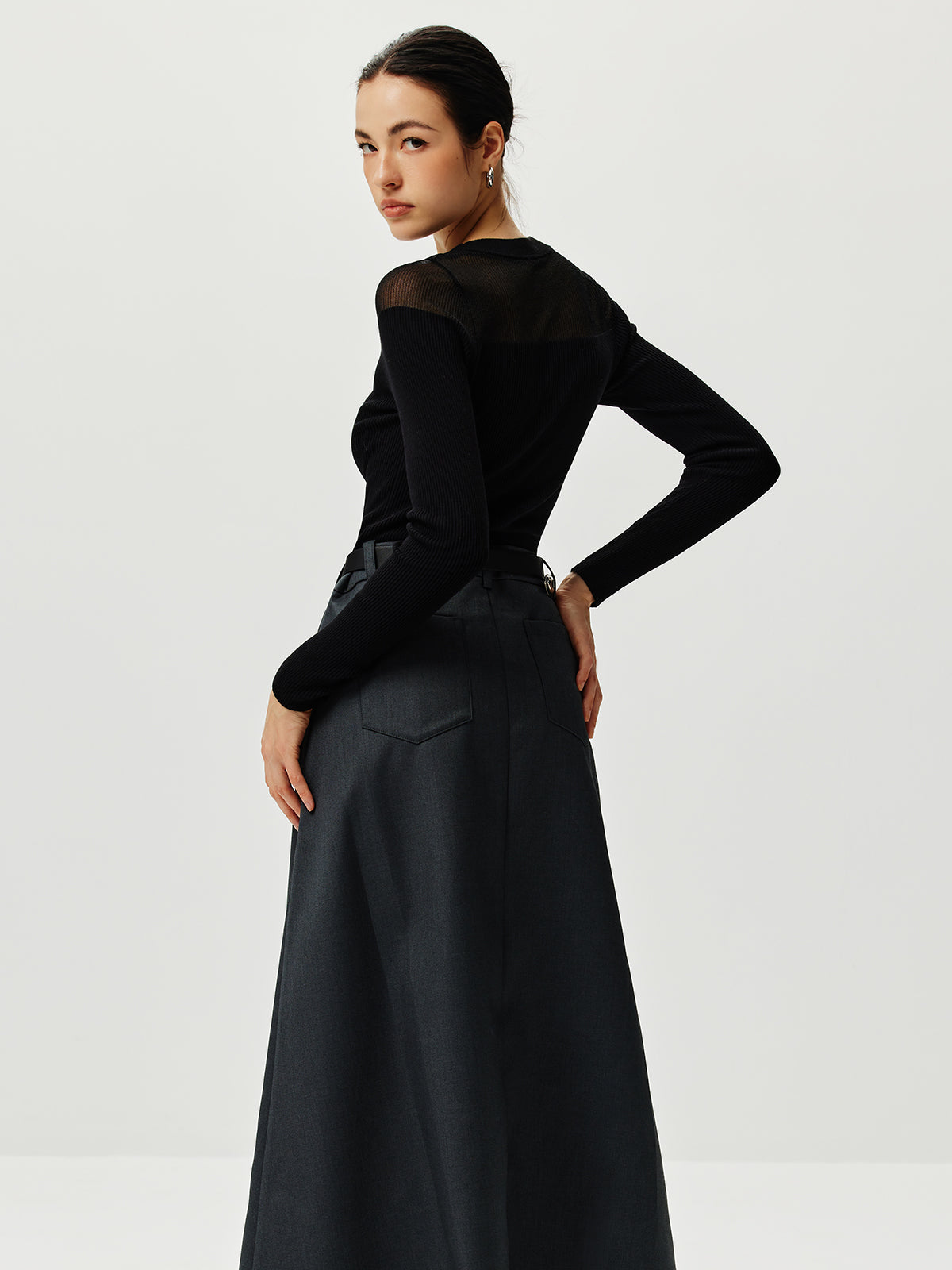 Semi-Sheer Panel Sweater-Massicos