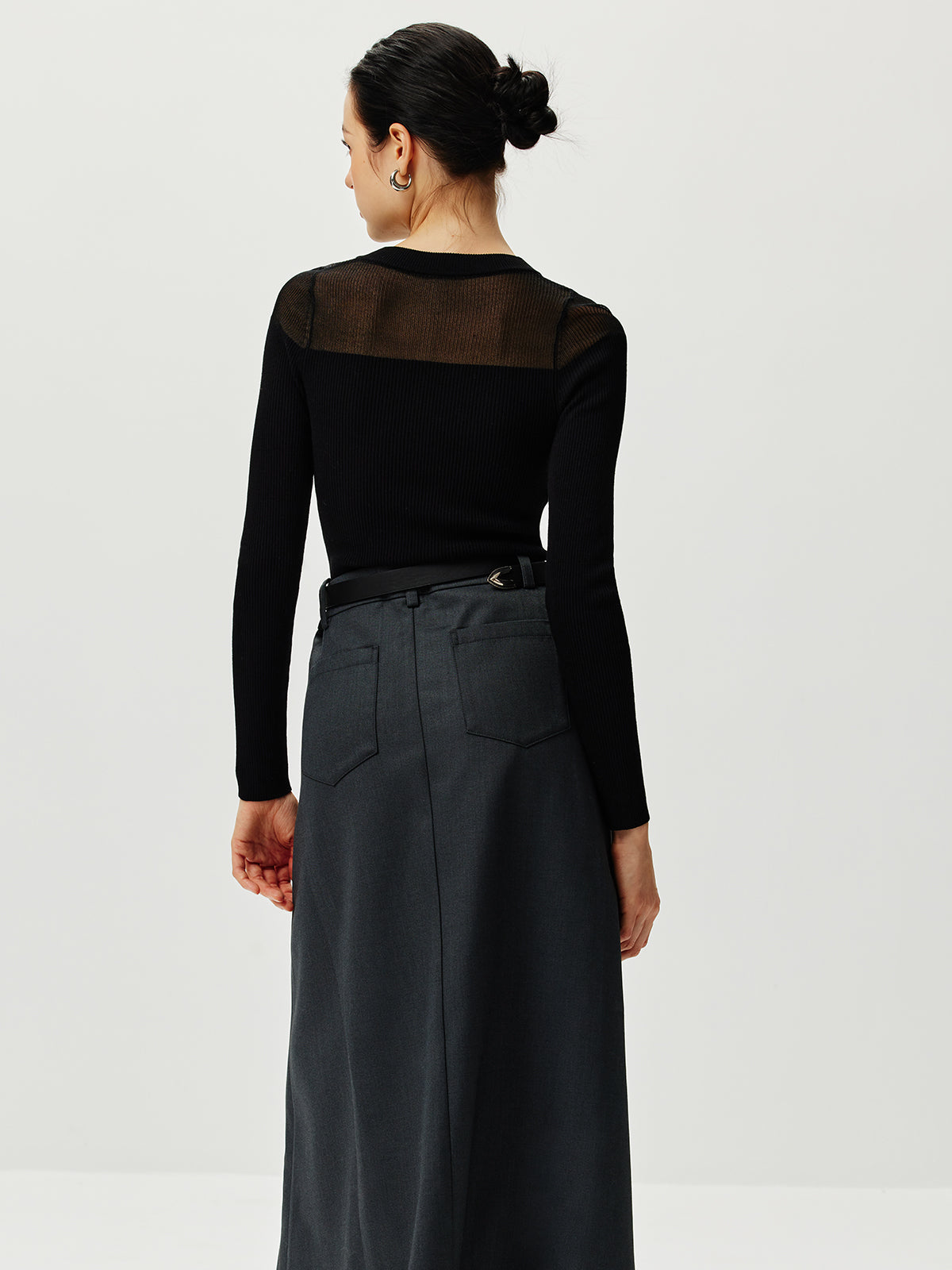 Semi-Sheer Panel Sweater-Massicos