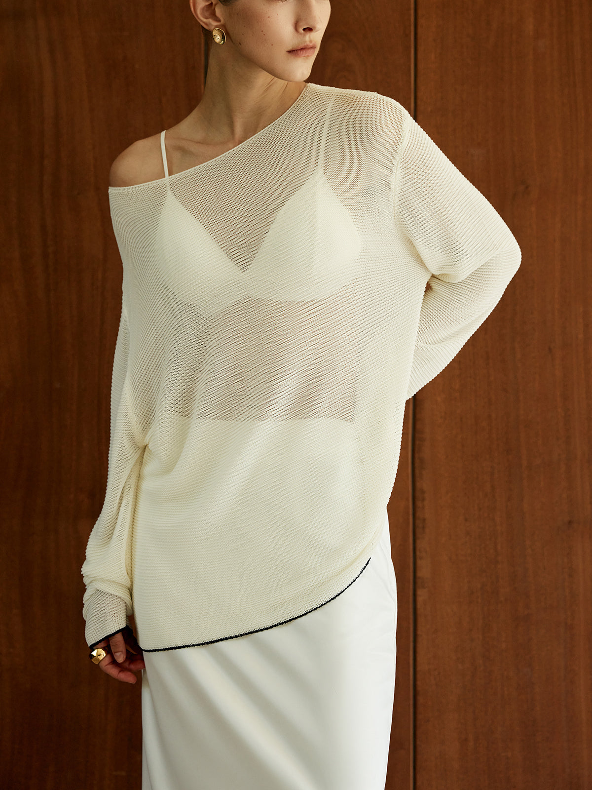 Oversized Contrast Trim Sim-Sheer Sweater-Massicos