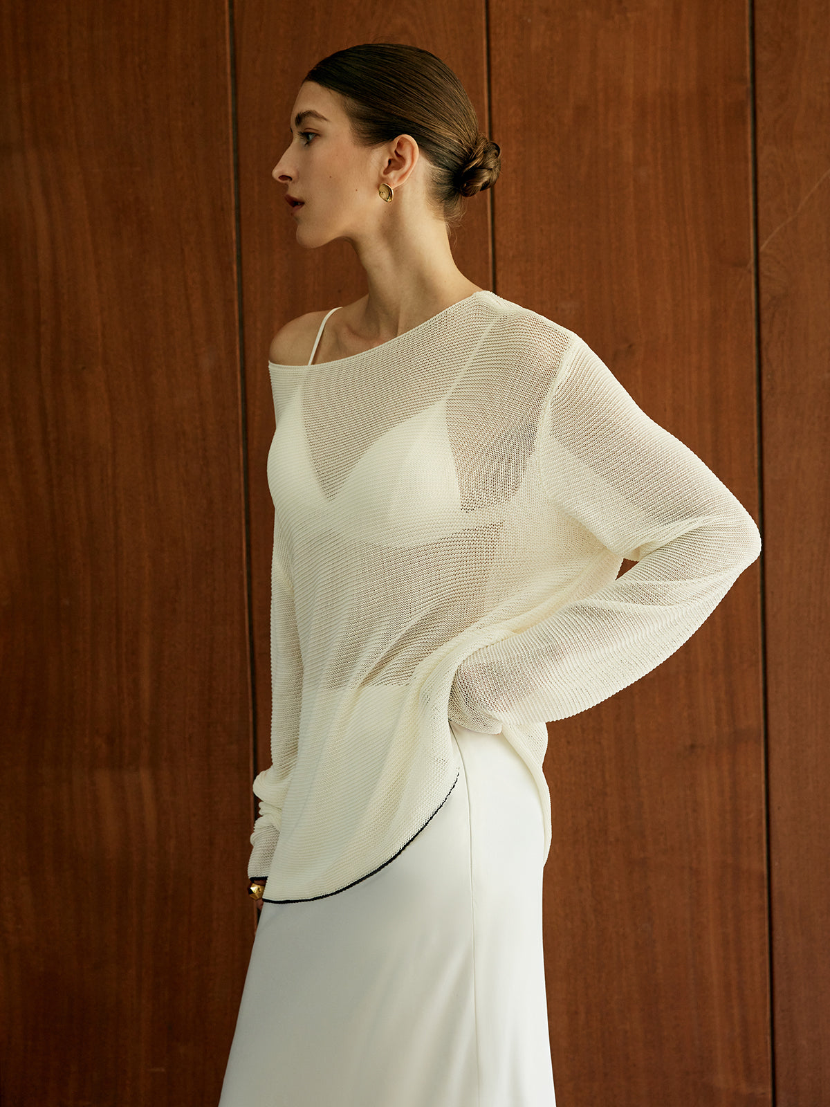 Oversized Contrast Trim Sim-Sheer Sweater-Massicos