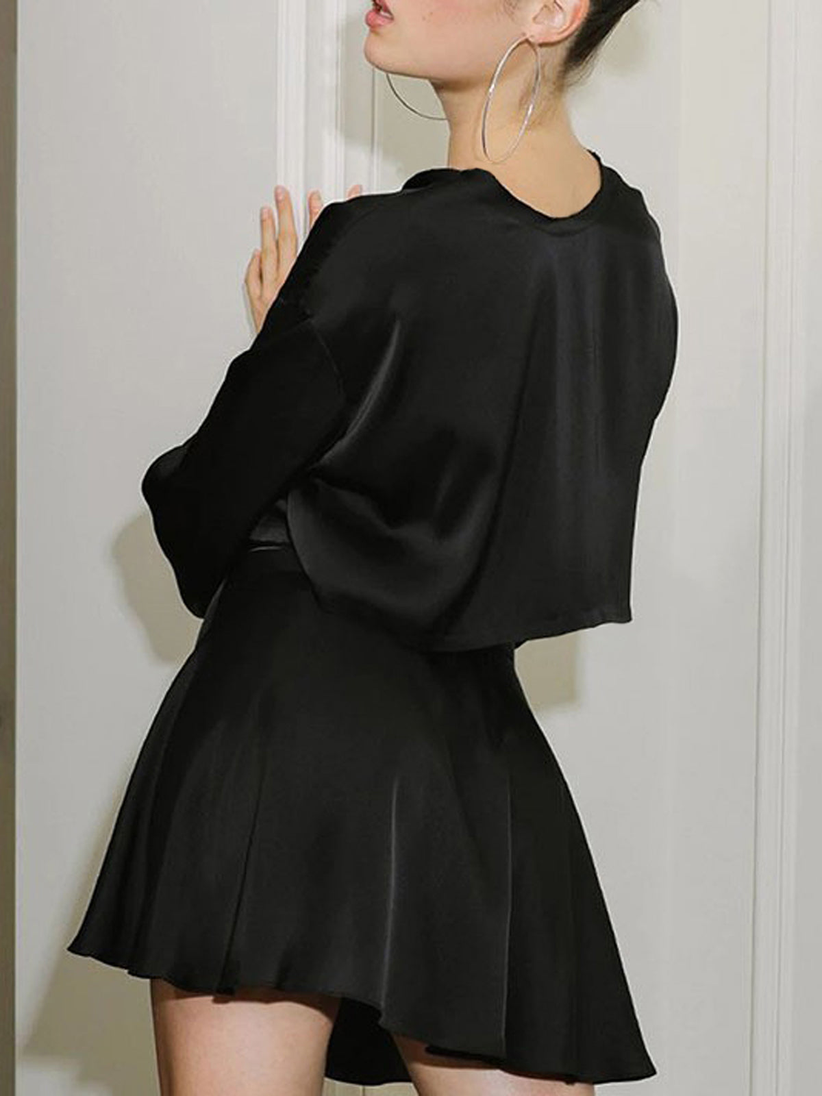 Satin Raw Hem Tied Two Piece Skirt Set-Massicos