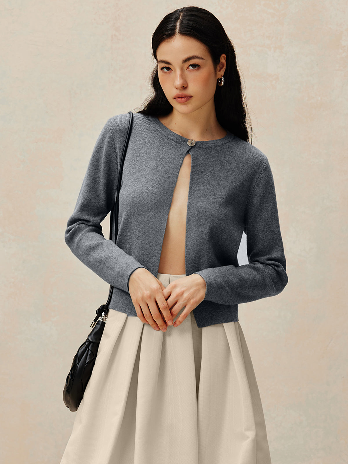 Crew Neck Button Knit Cardigan-Massicos