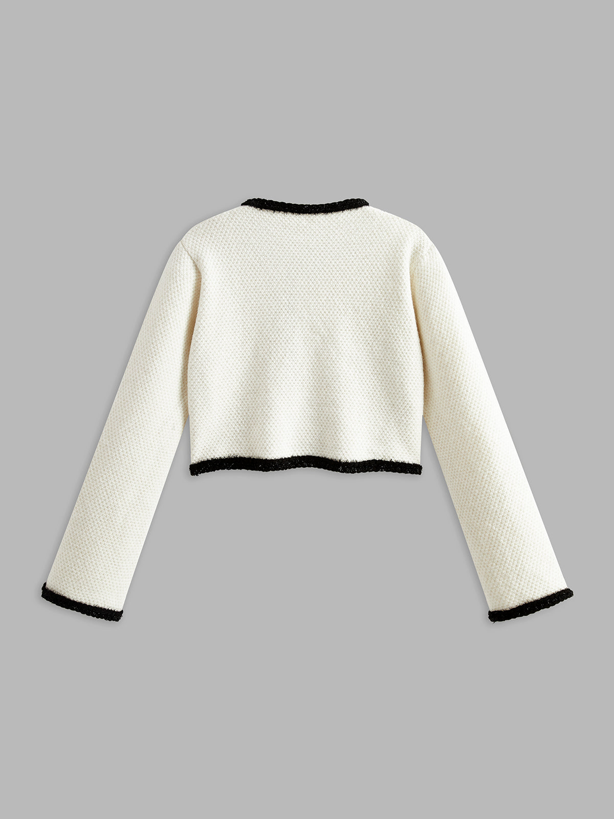 Contrast Trim Flower Decor Cardigan-Massicos
