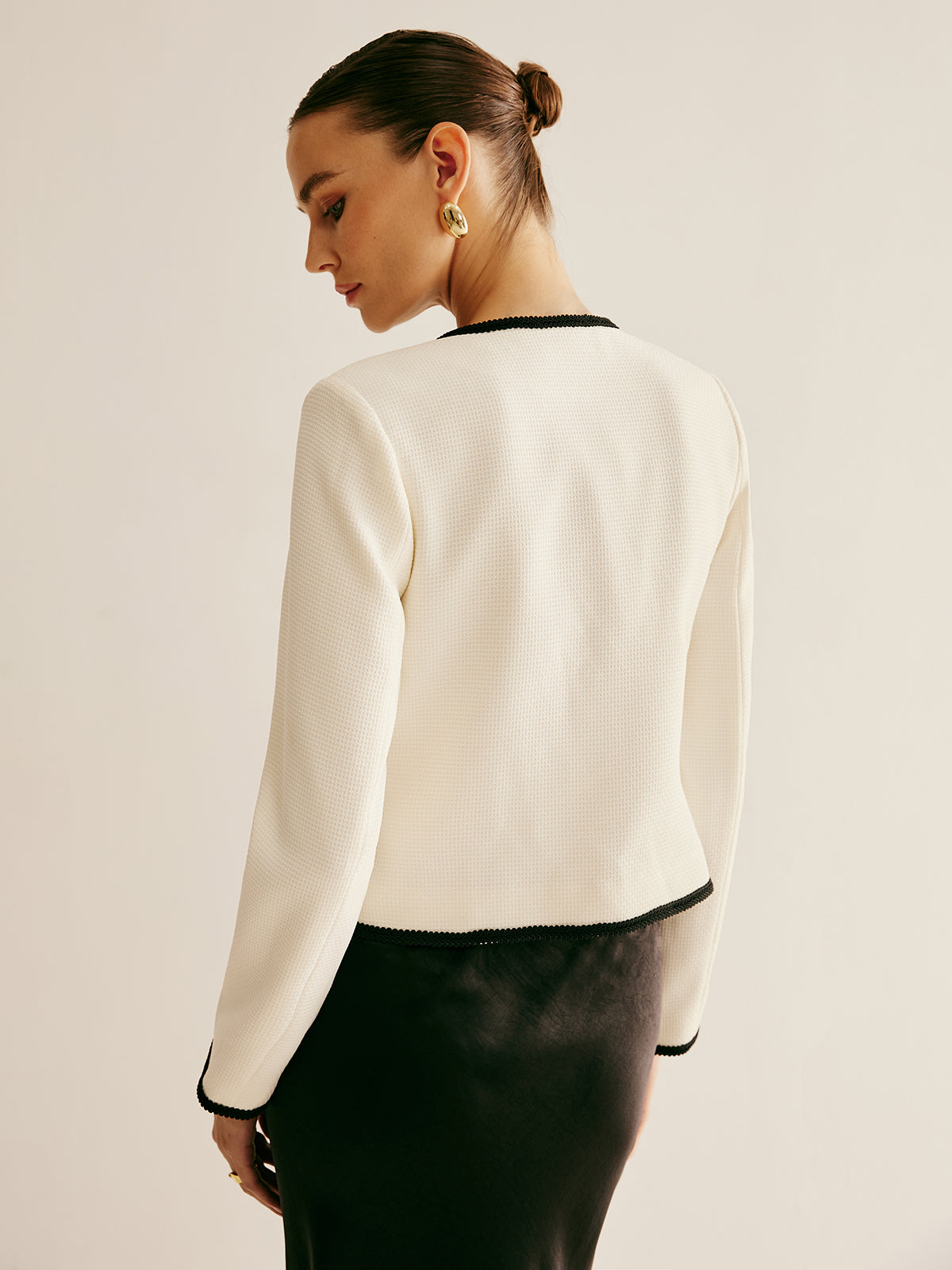 Contrast Trim Tie Front Jacket-Massicos
