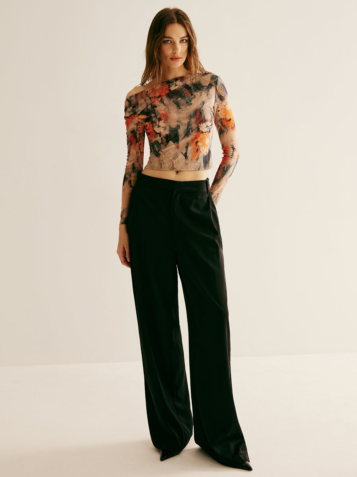 Retro Asymmetrical Collar Crop T-Shirt-Massicos