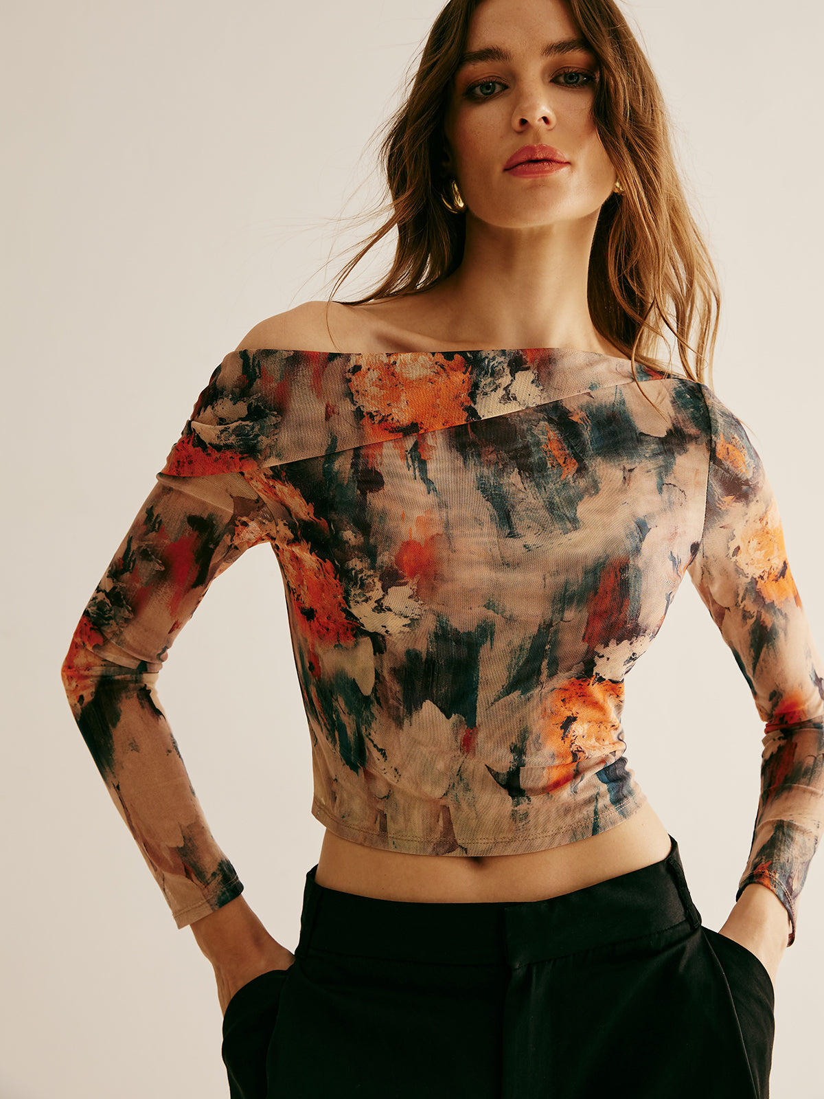 Retro Asymmetrical Collar Crop T-Shirt-Massicos