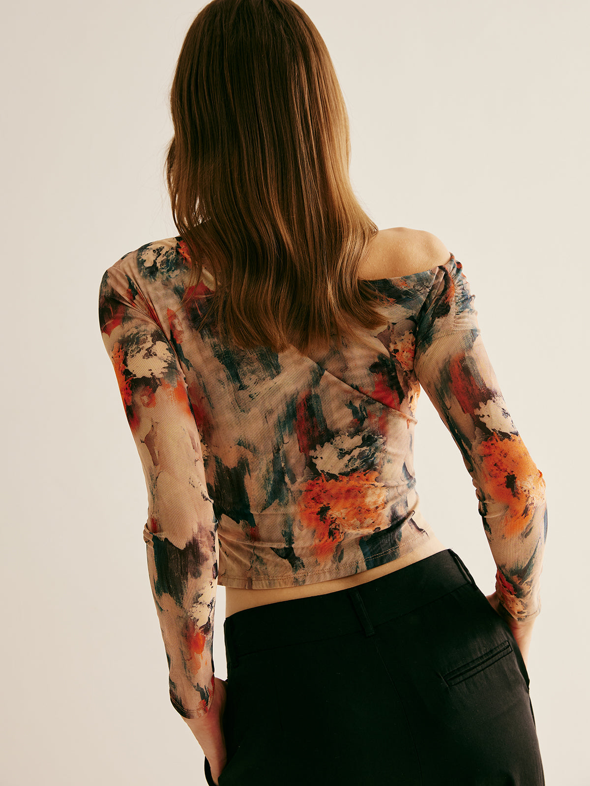 Retro Asymmetrical Collar Crop T-Shirt-Massicos