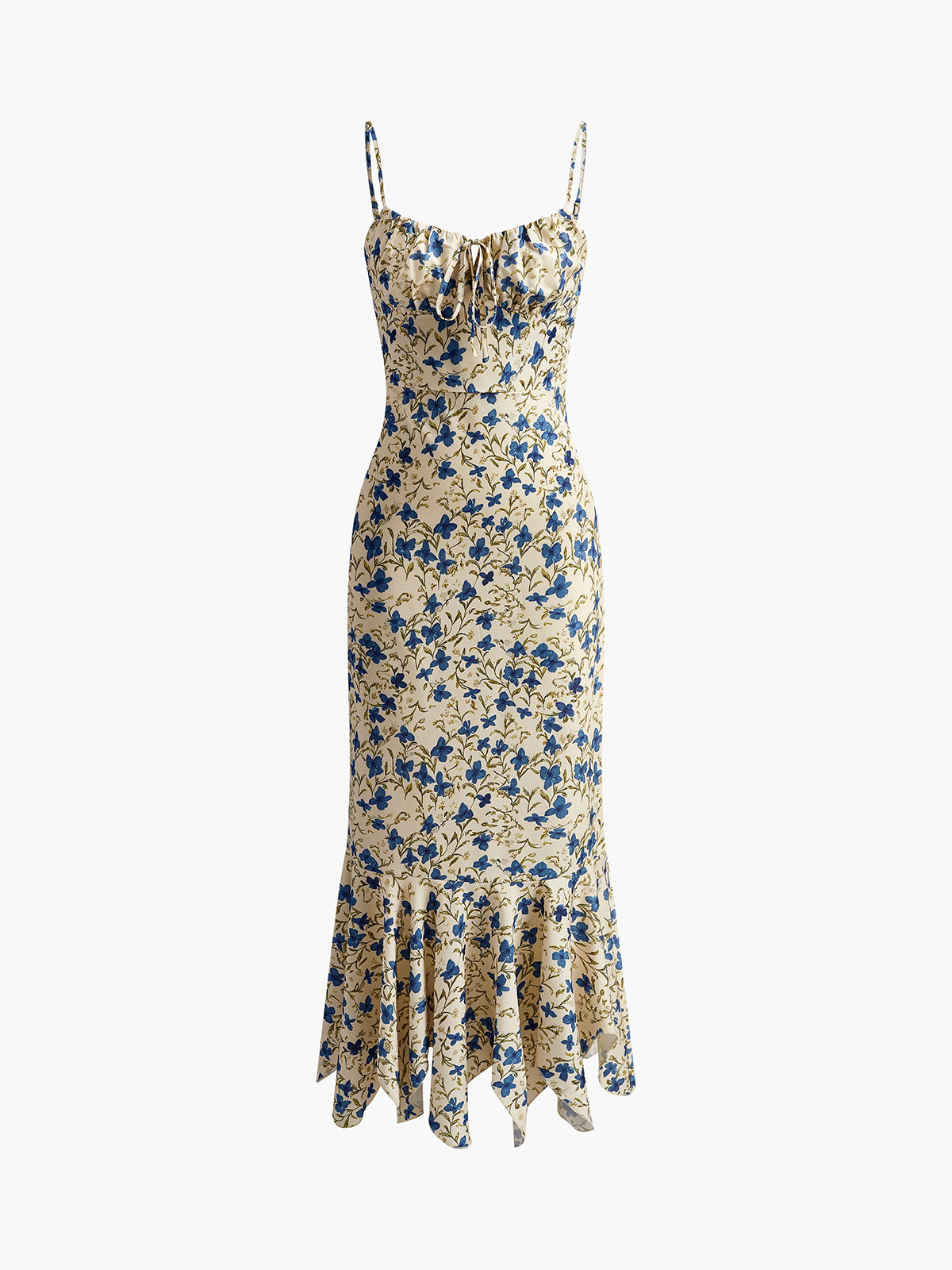 Floral Print Knotted Irregular Hem Long Dress-Massicos