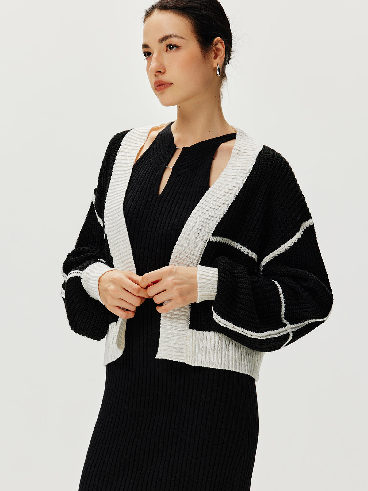 Color Block Versatile Knit Cardigan-Massicos