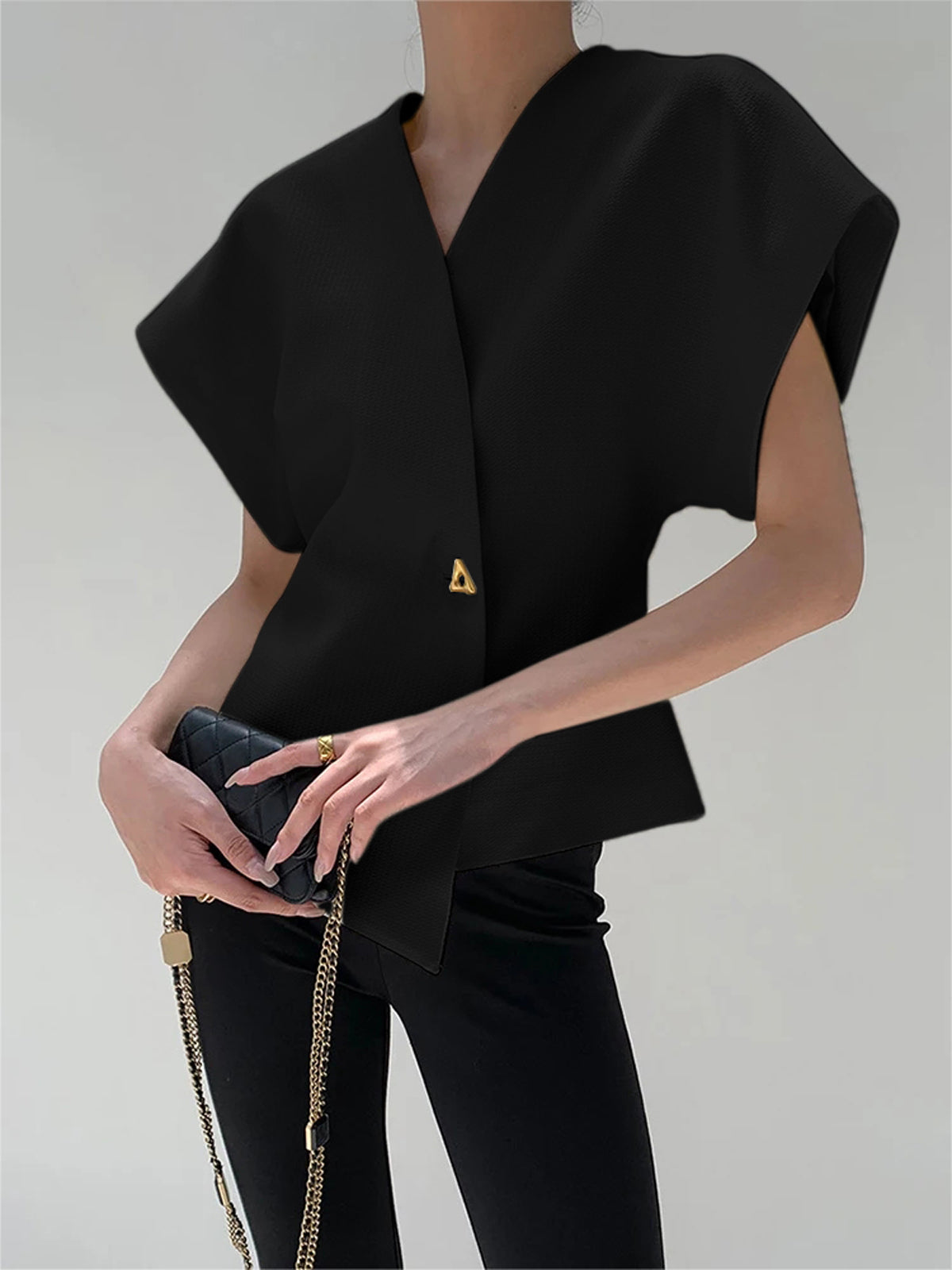 Trendy V-Neck Button Down Blouse-Massicos