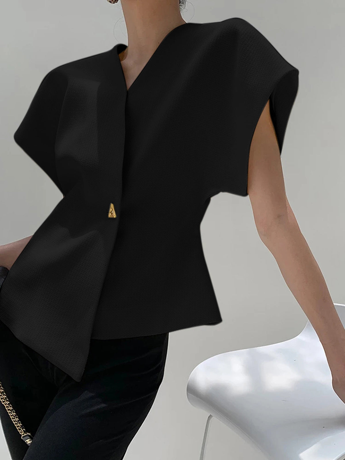 Trendy V-Neck Button Down Blouse-Massicos