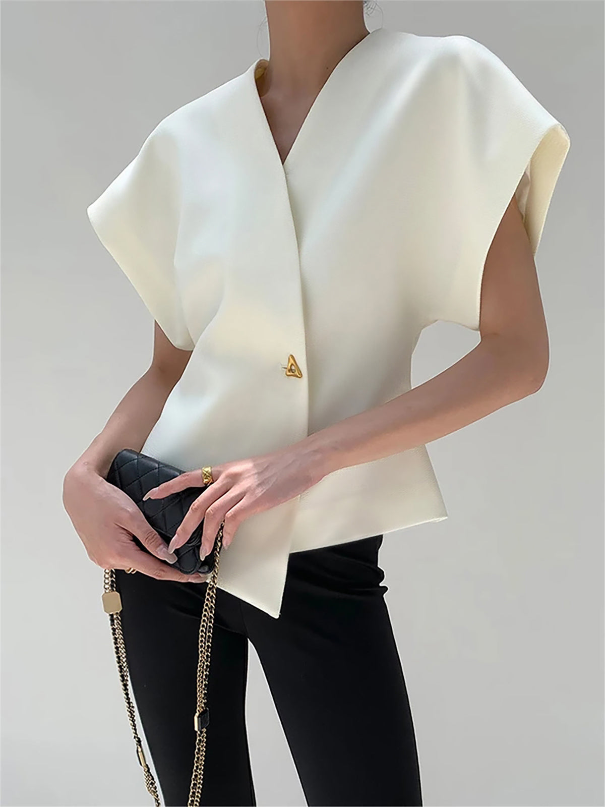 Trendy V-Neck Button Down Blouse-Massicos