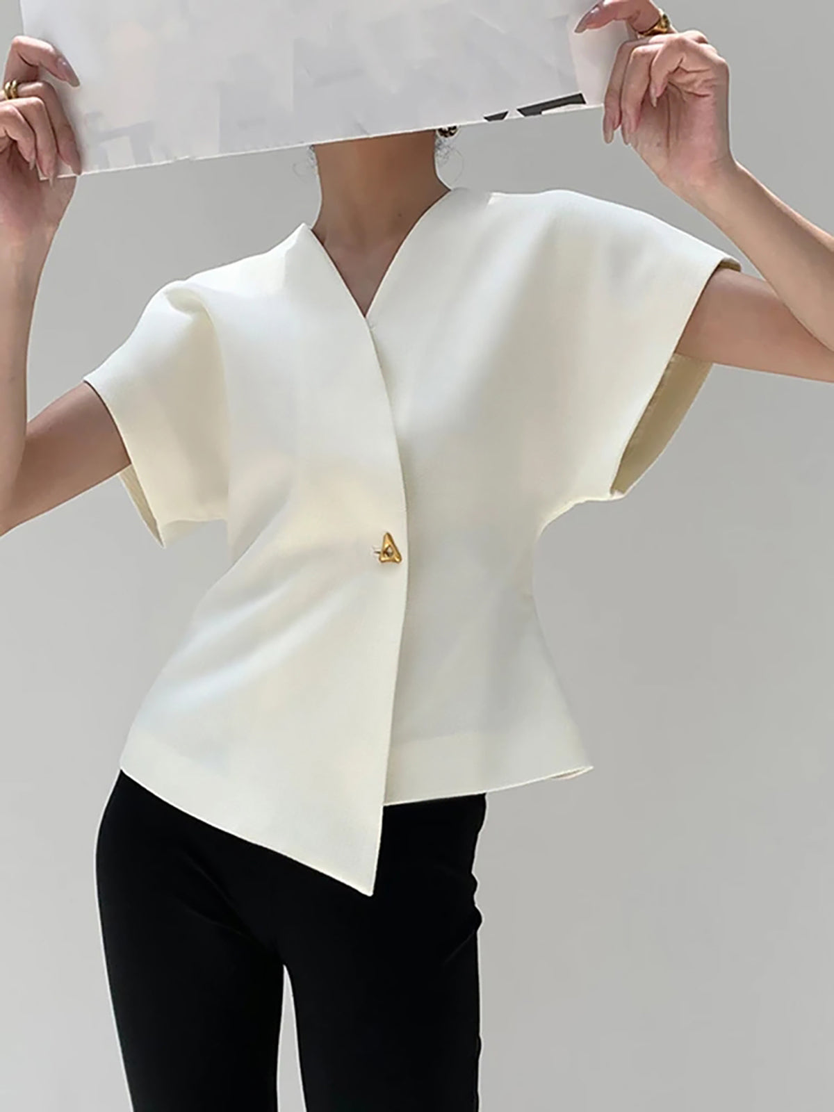 Trendy V-Neck Button Down Blouse-Massicos
