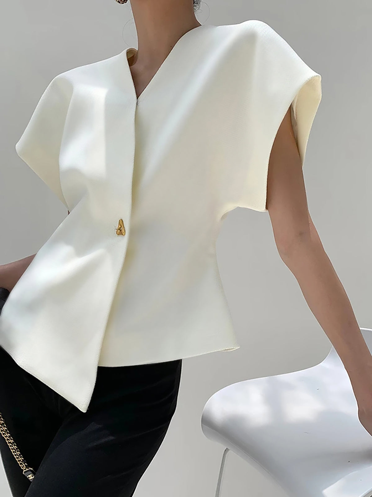 Trendy V-Neck Button Down Blouse-Massicos