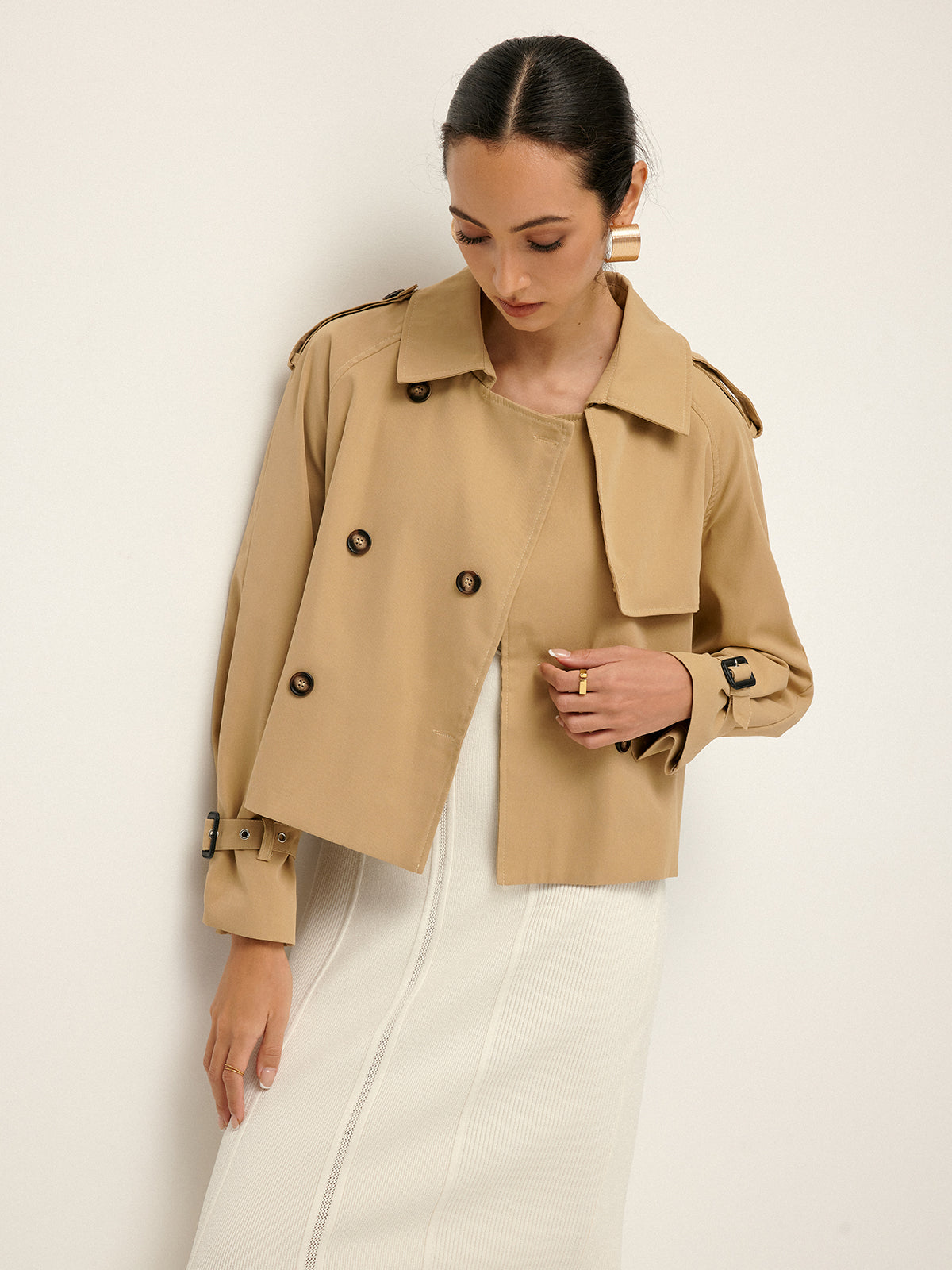Breasted Lapel Trench Coat-Massicos