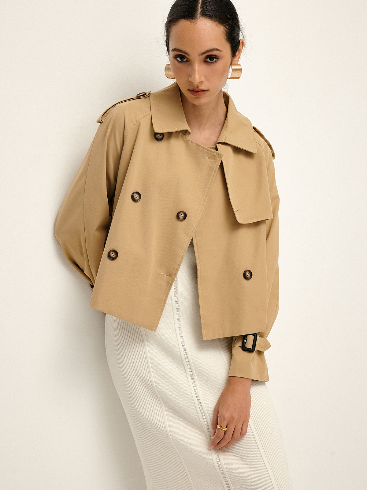 Breasted Lapel Trench Coat-Massicos