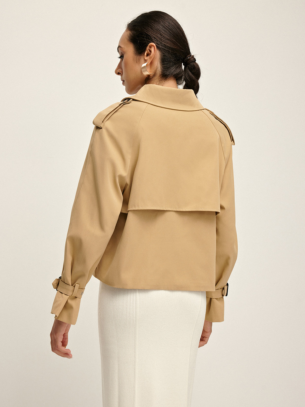 Breasted Lapel Trench Coat-Massicos