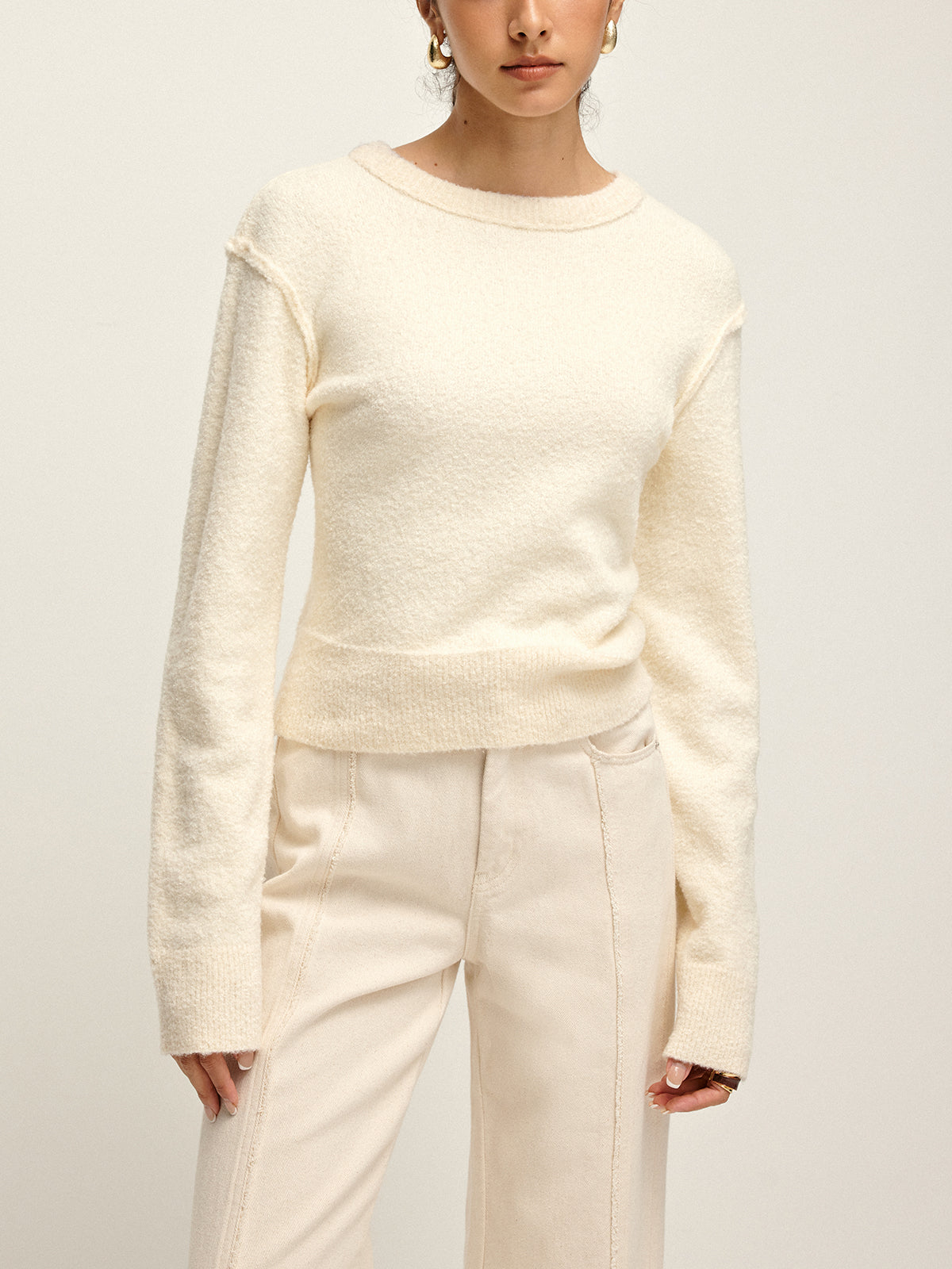 Plain Cutout Cozy Knit Top-Massicos