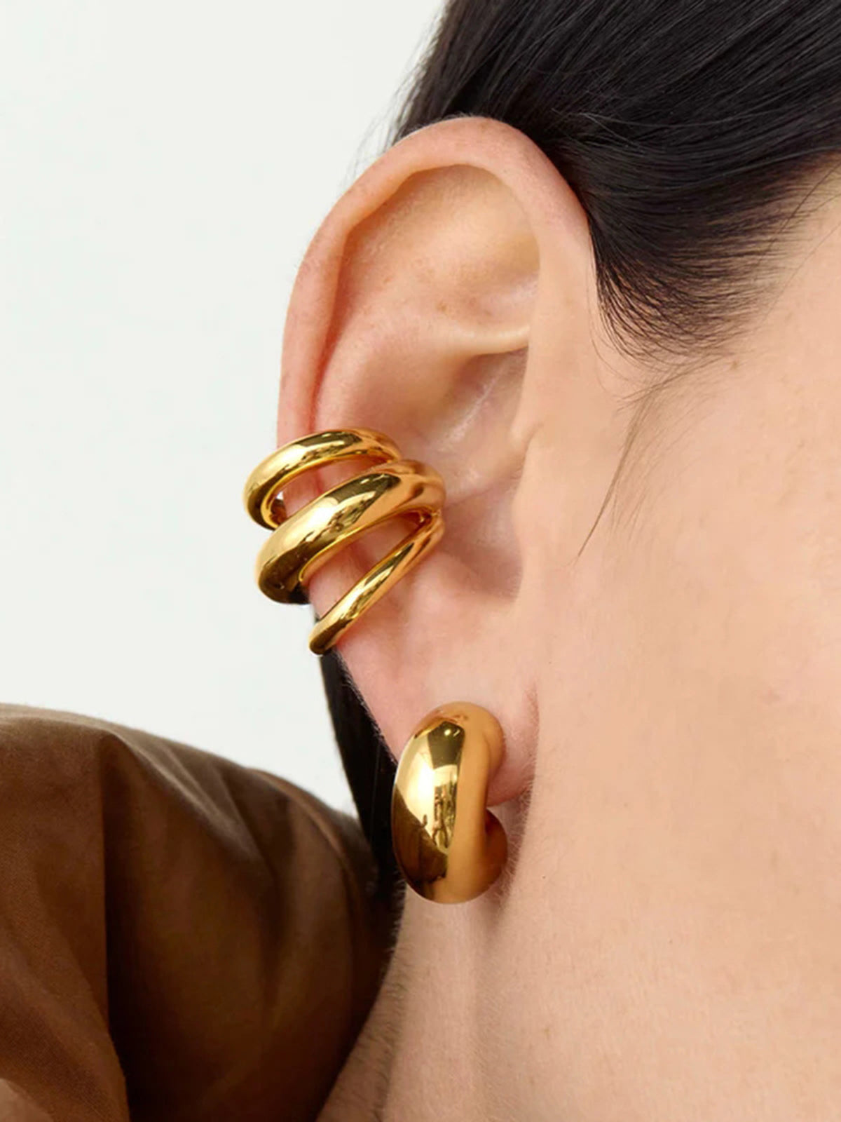 Triple Layered Chubby Hoop Ear Cuff-Massicos