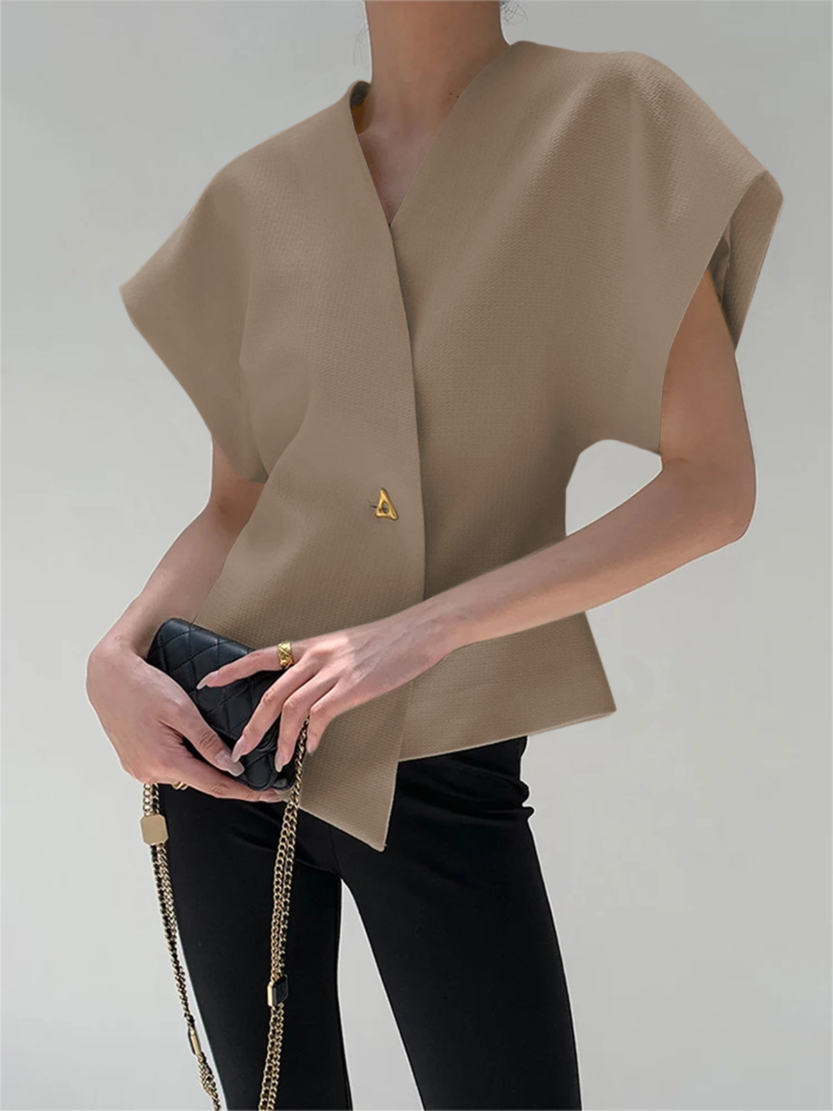 Trendy V-Neck Button Down Blouse-Massicos