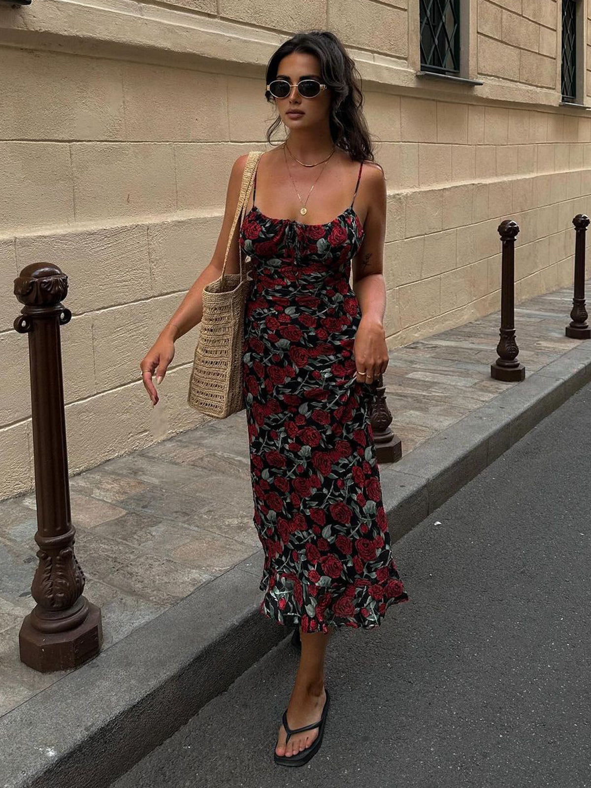 Bulgarian Roses Floral Cami Long Dress-Massicos