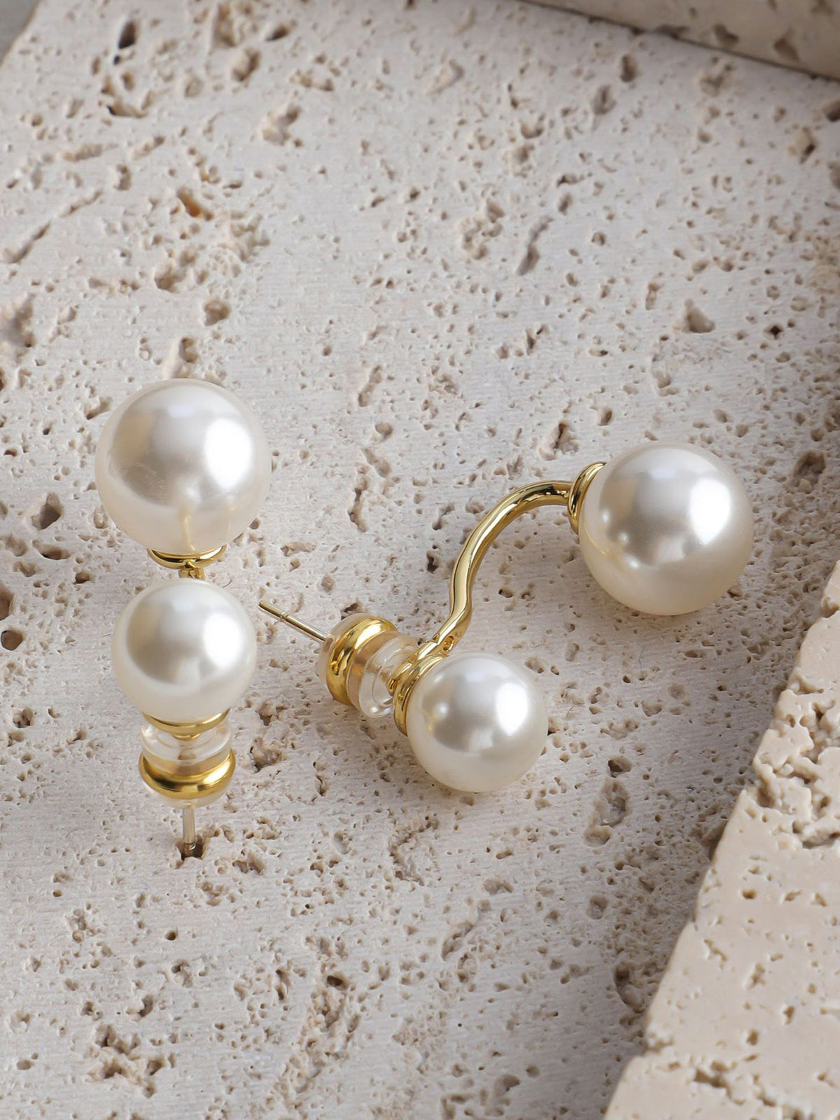 Elegant Double Pearl Stud Earrings-Massicos