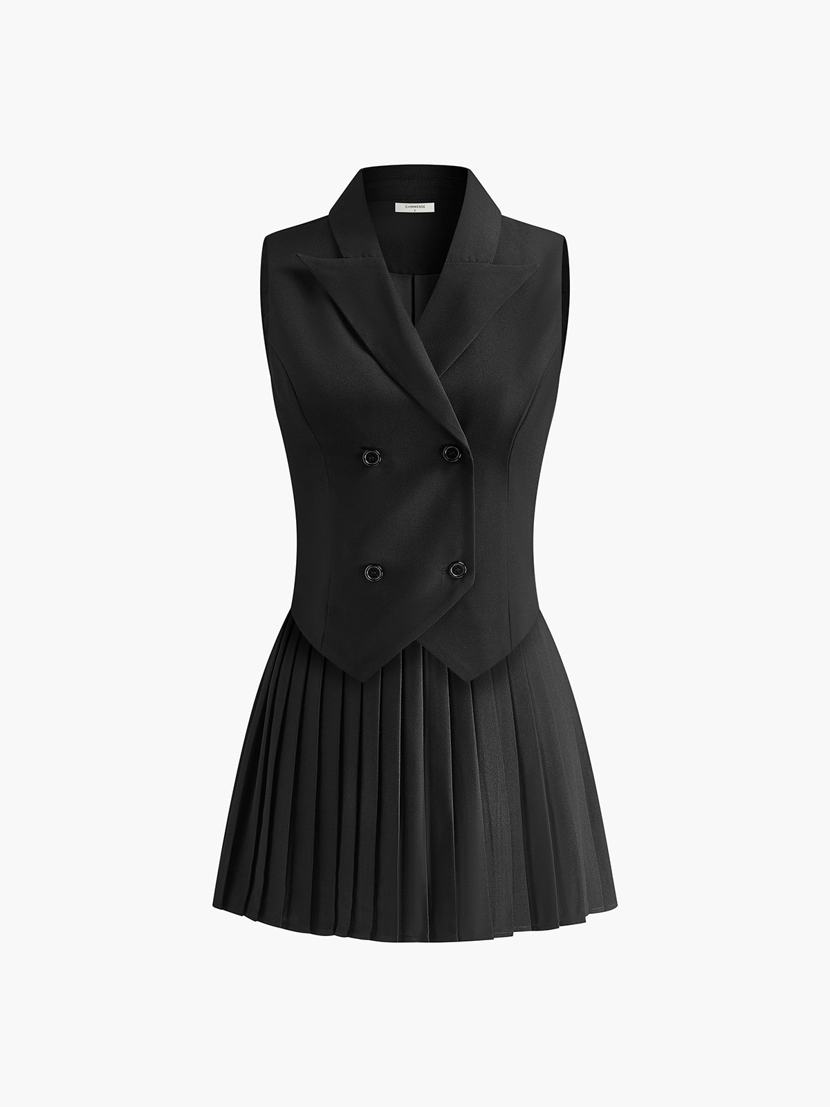 Suit Waistcoat With Pleated Mini Skirt Set-Massicos