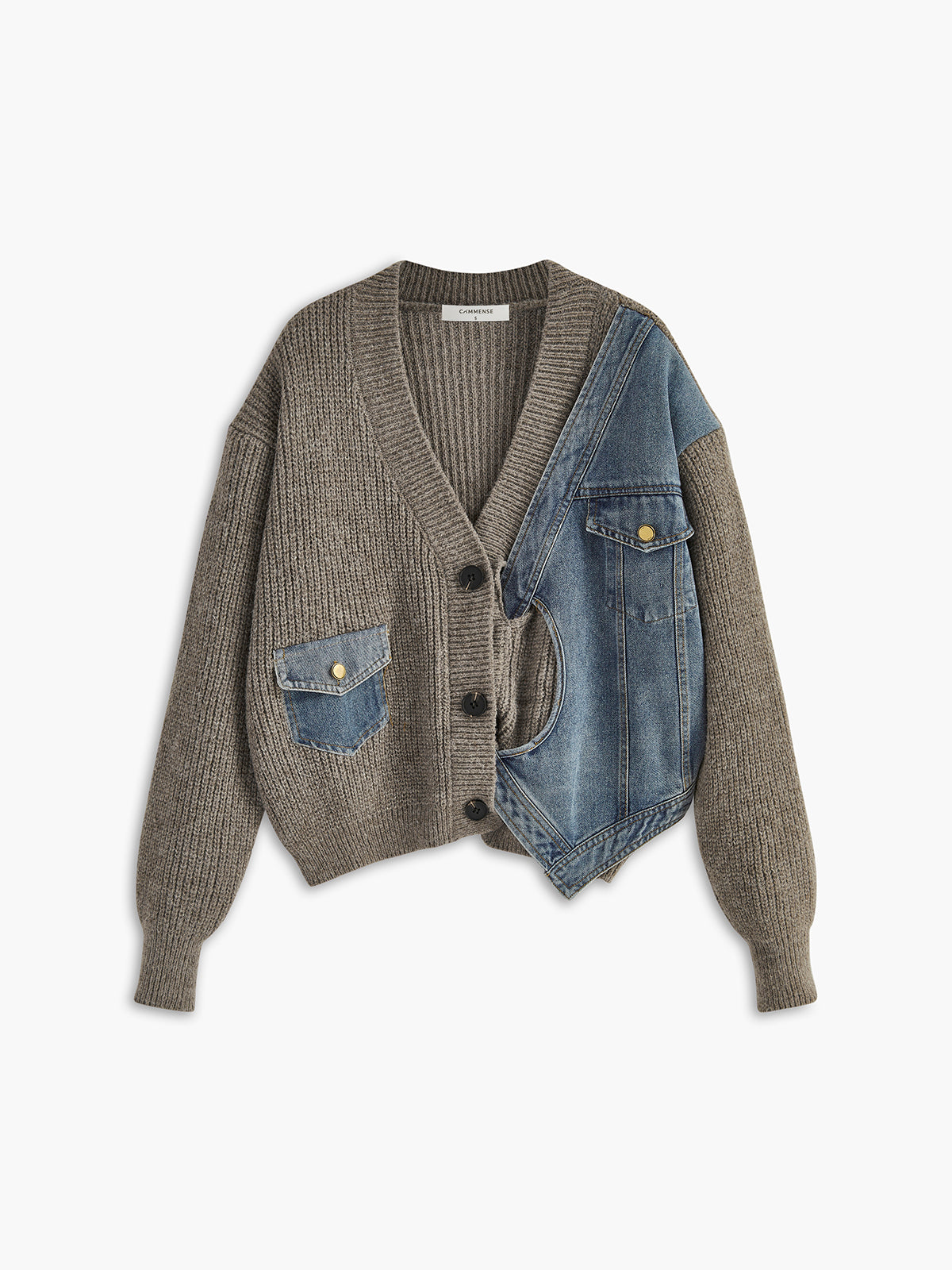 Asymmetrical Patchwork Pockets Cardigan-Massicos