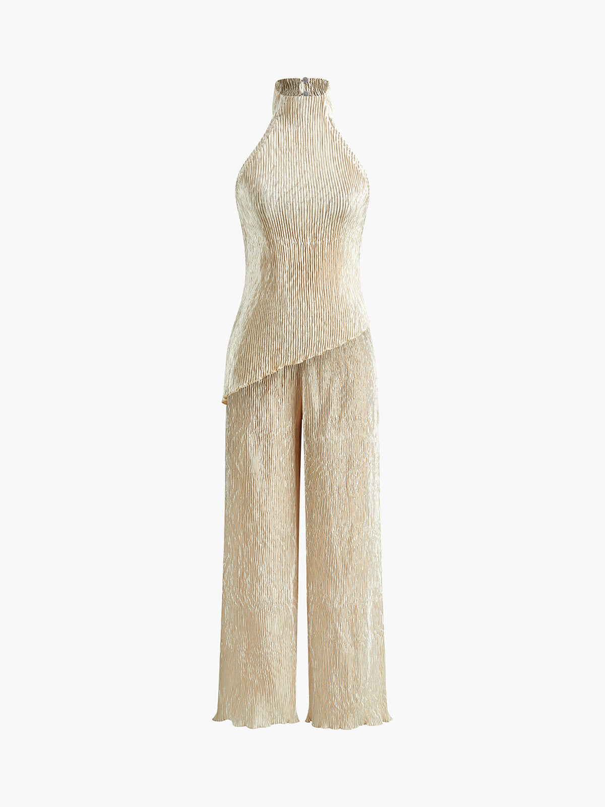 Asymmetric Halter Crop Top With Wide Leg Pants Set-Massicos