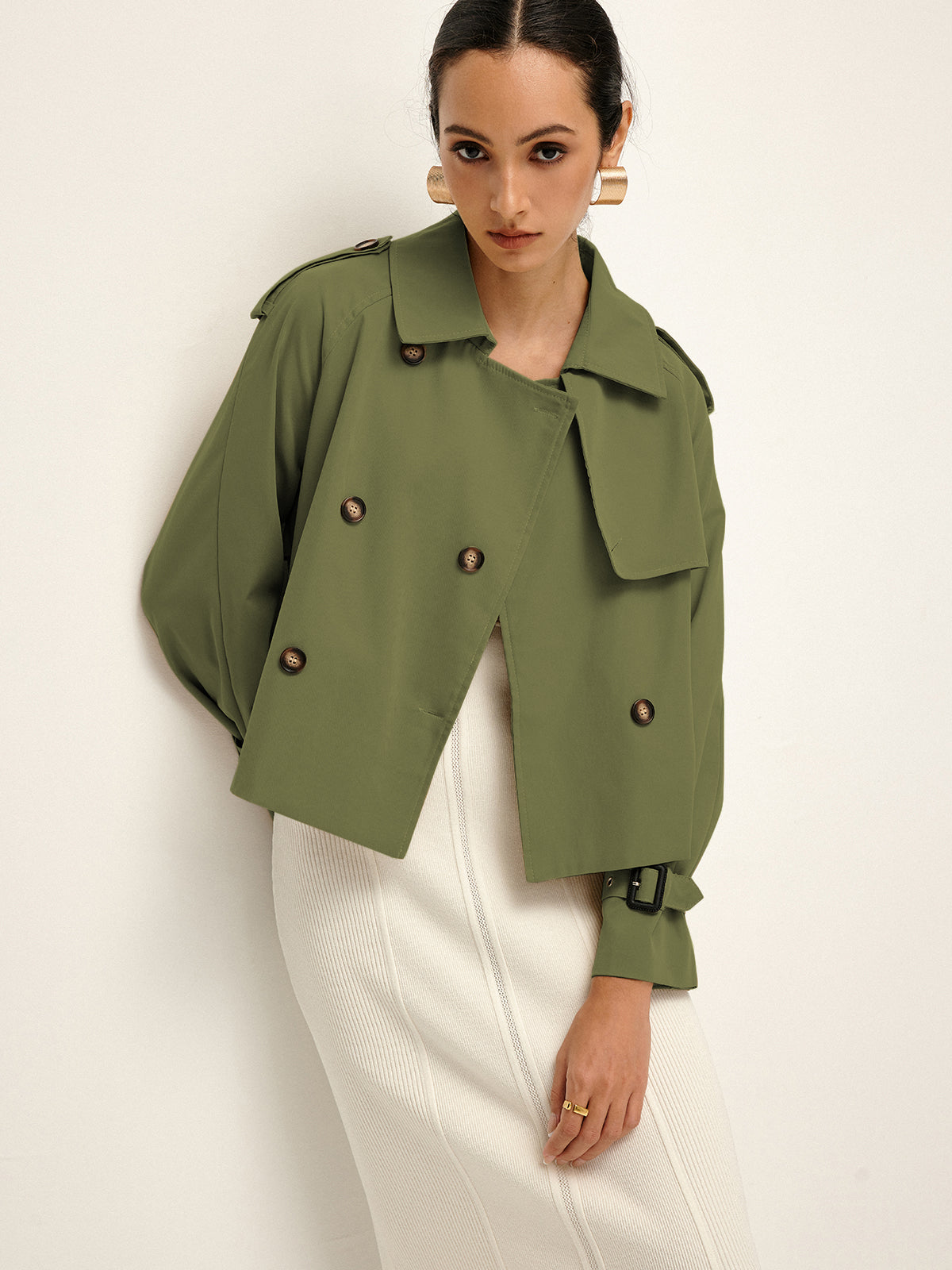 Breasted Lapel Trench Coat-Massicos