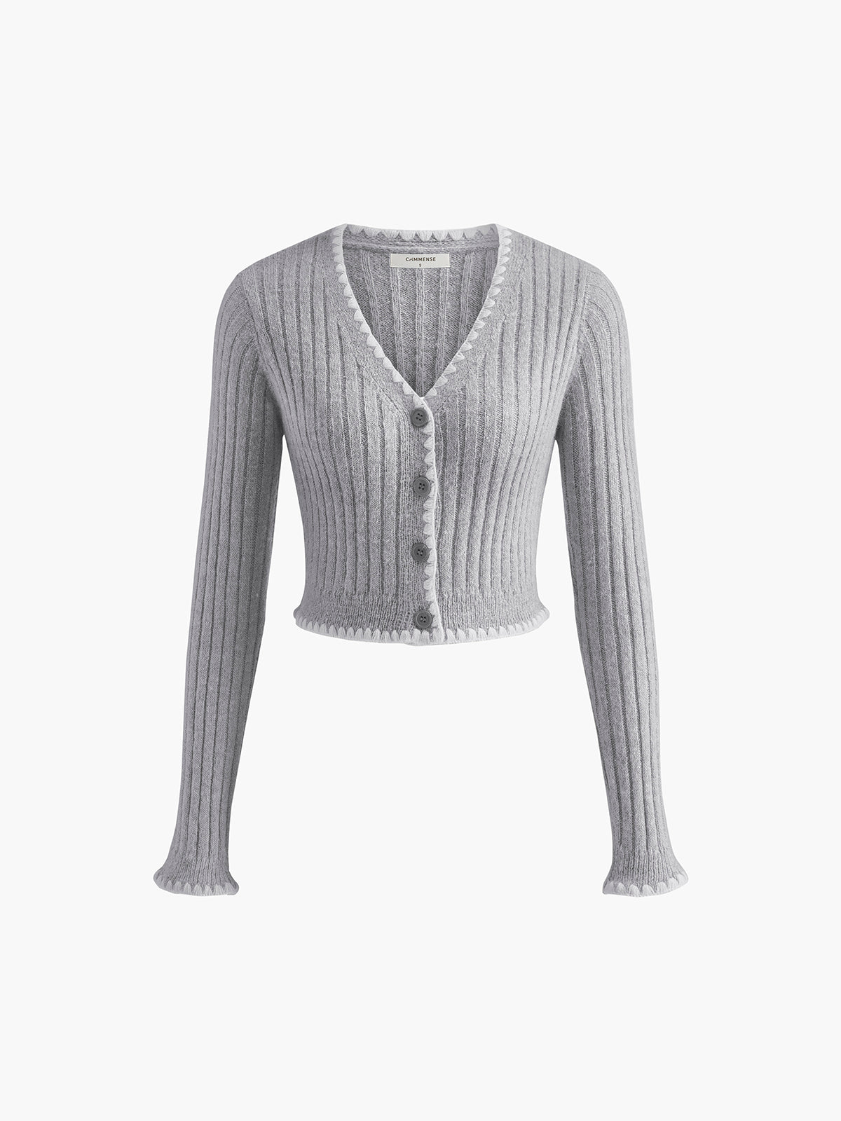 Contrast Embroidered Trim Button Cardigan-Massicos