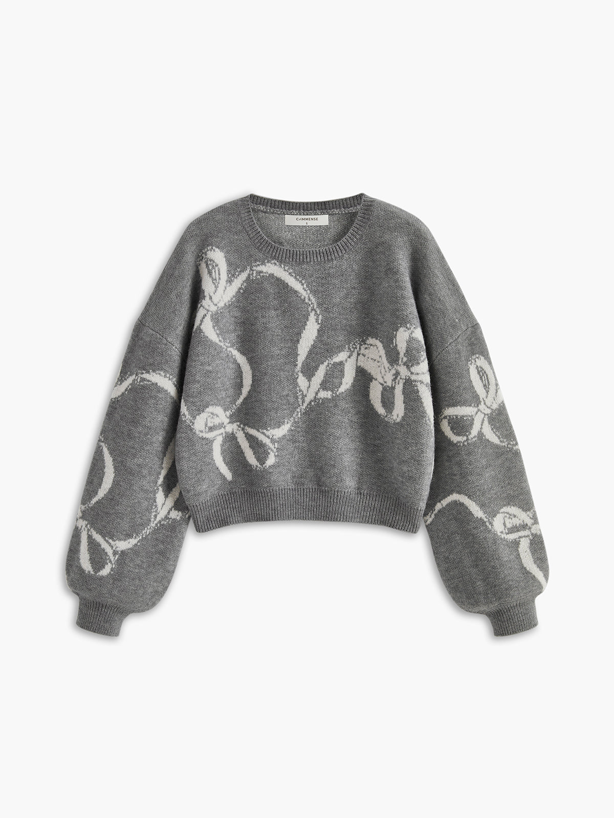 Bow Printed Loose Pullover Sweater-Massicos
