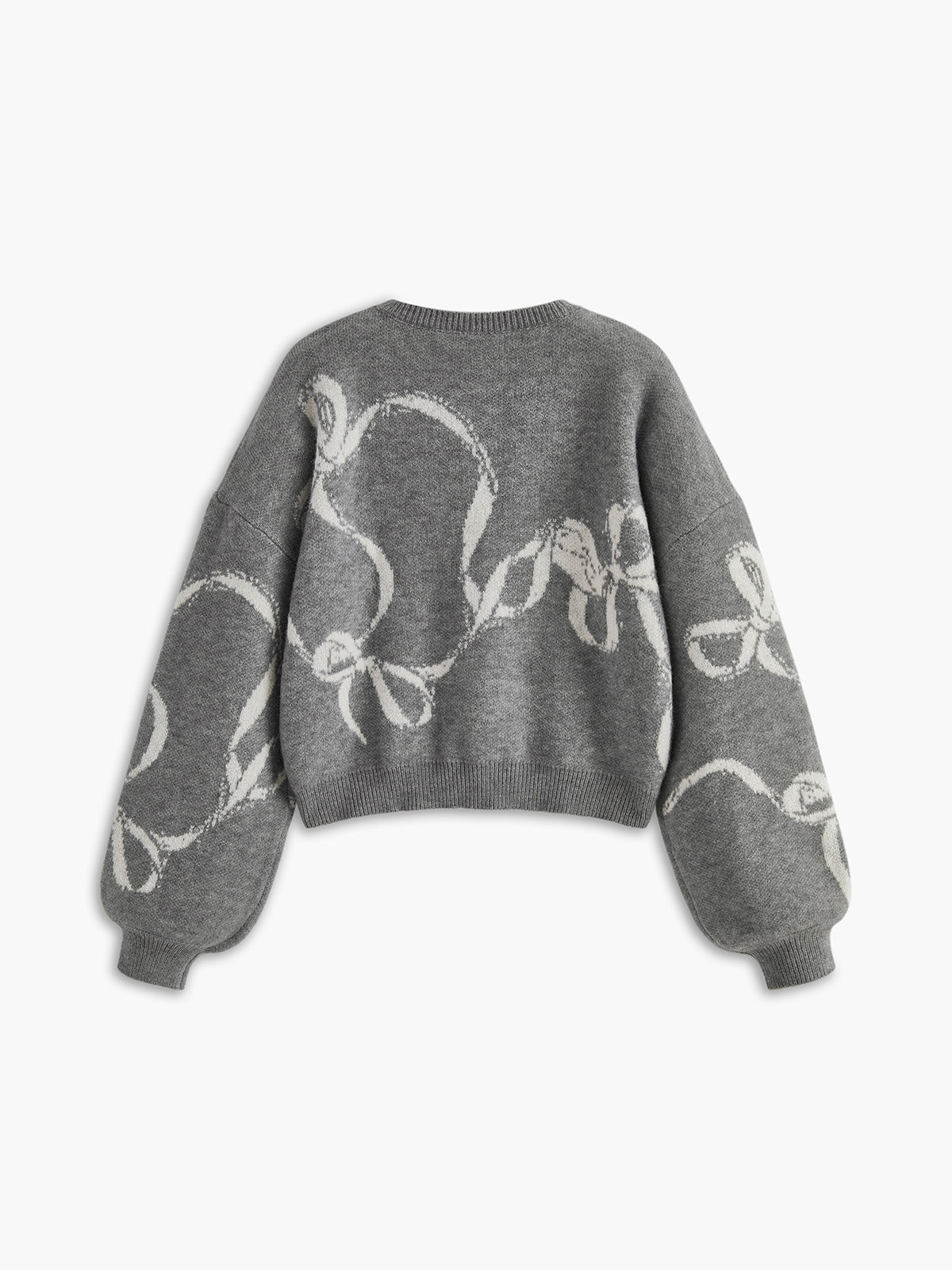 Bow Printed Loose Pullover Sweater-Massicos