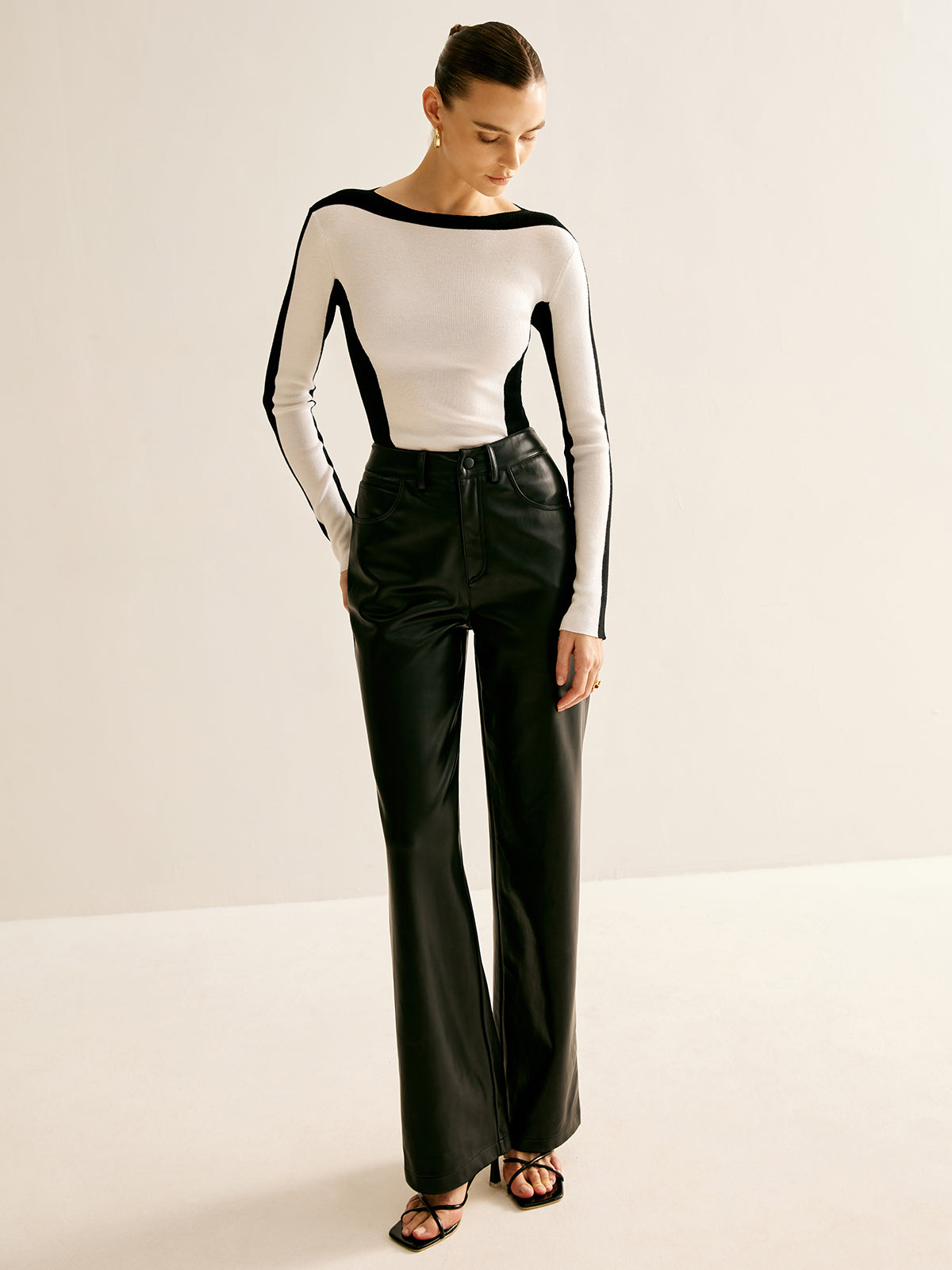Wool-Blend Color Block Slim Sweater-Massicos