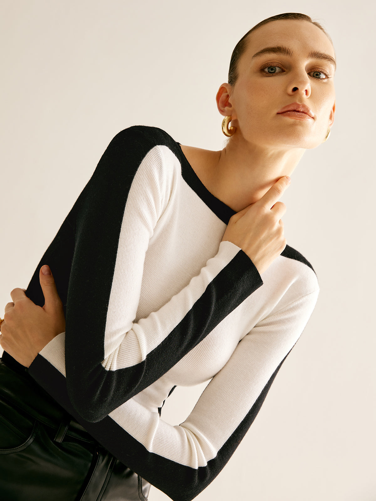 Wool-Blend Color Block Slim Sweater-Massicos