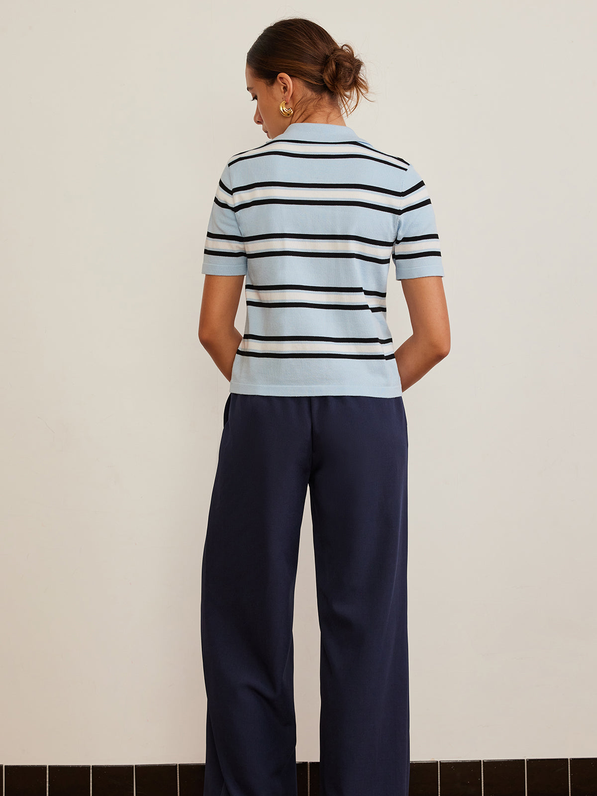 Lapel Striped Knit Top-Massicos