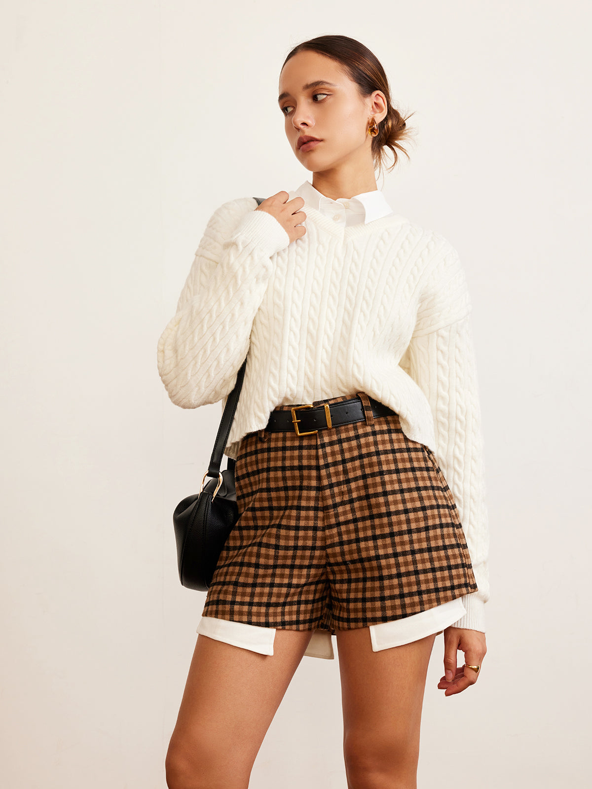 V-Neck Plain Cable Sweater-Massicos
