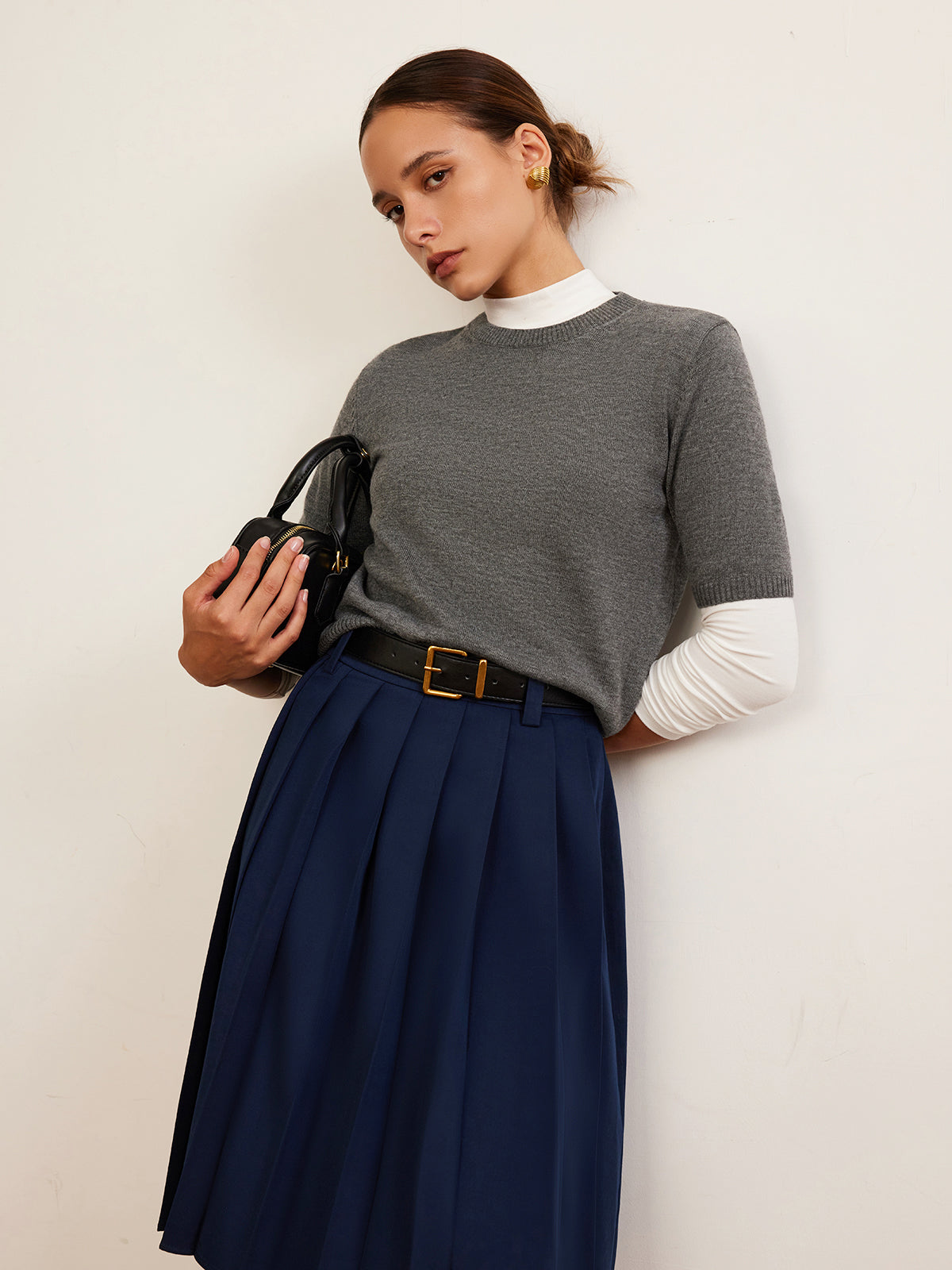 Wool-Blend Crew Neck Knit Top-Massicos