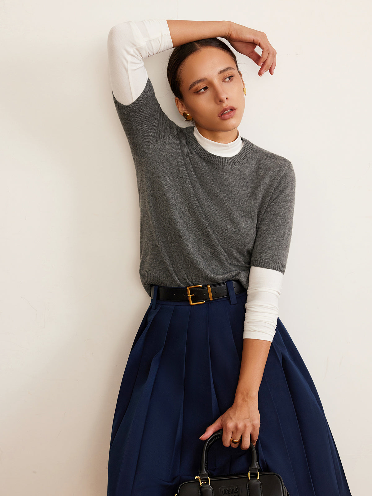 Wool-Blend Crew Neck Knit Top-Massicos