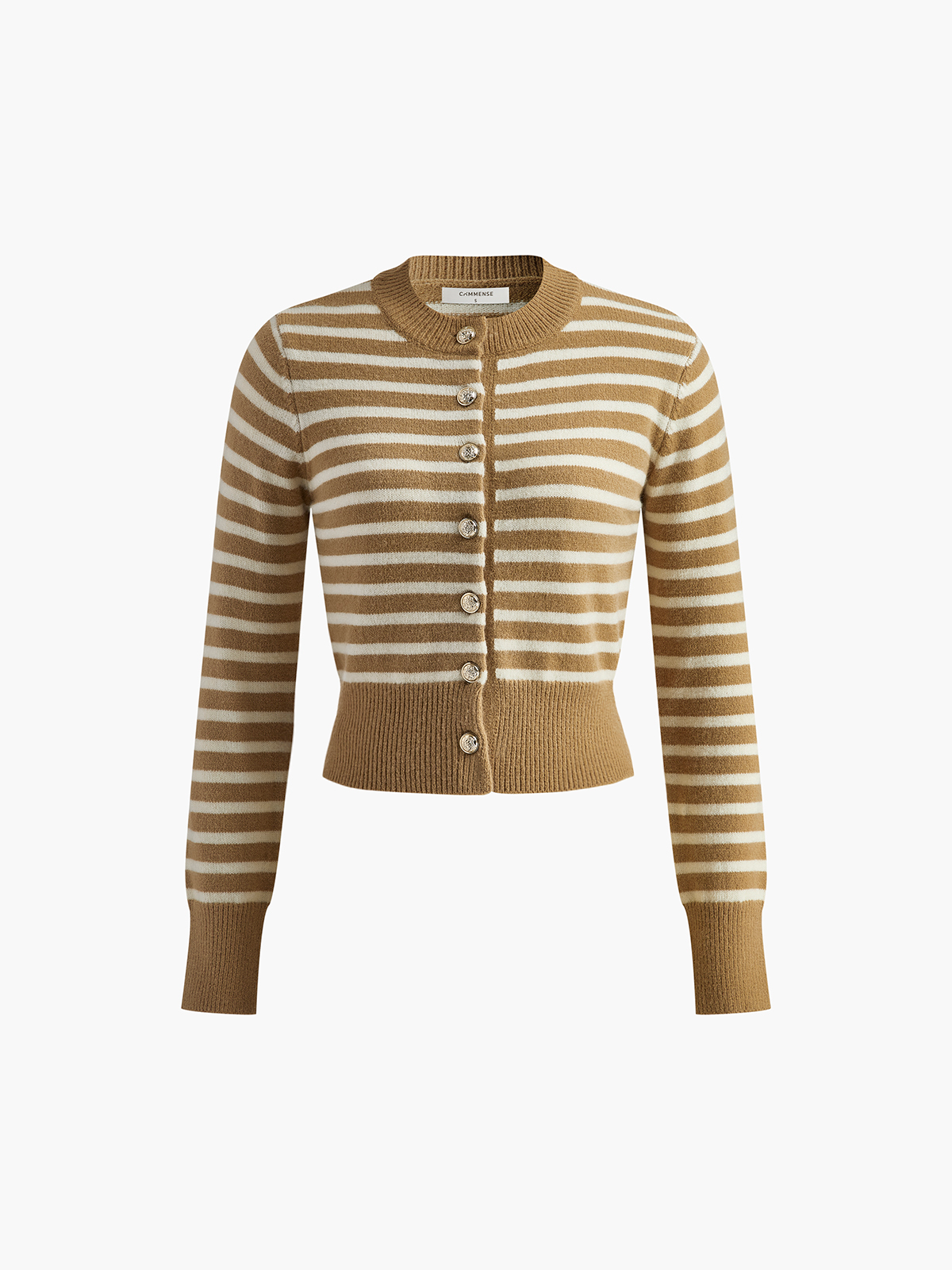 Round Neck Striped Cardigan-Massicos