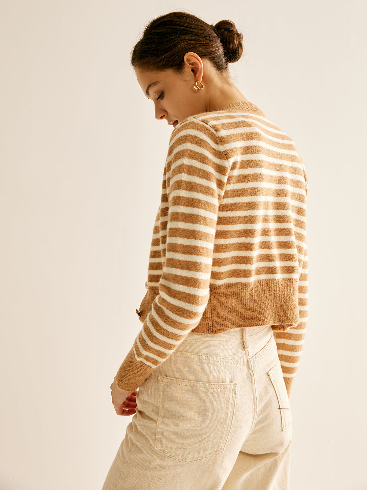 Round Neck Striped Cardigan-Massicos