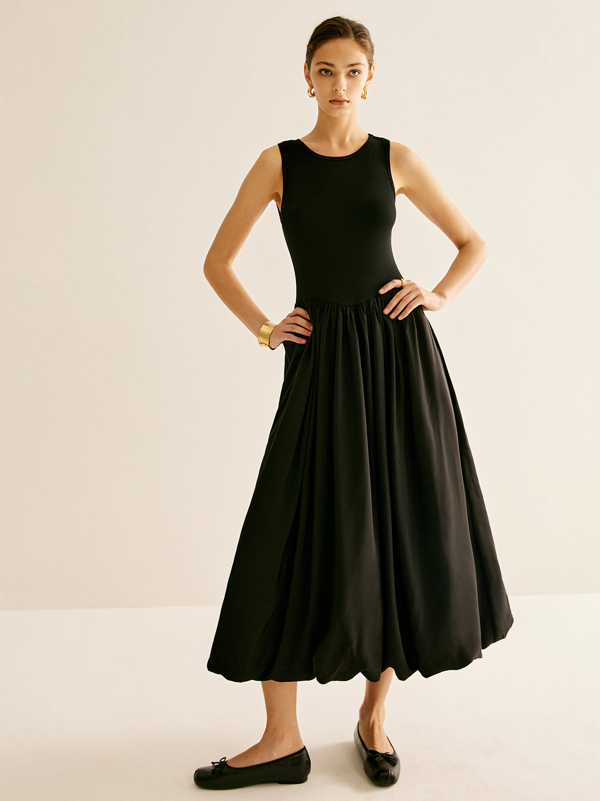 Panel Pleated Jersey Tank Dress-Massicos