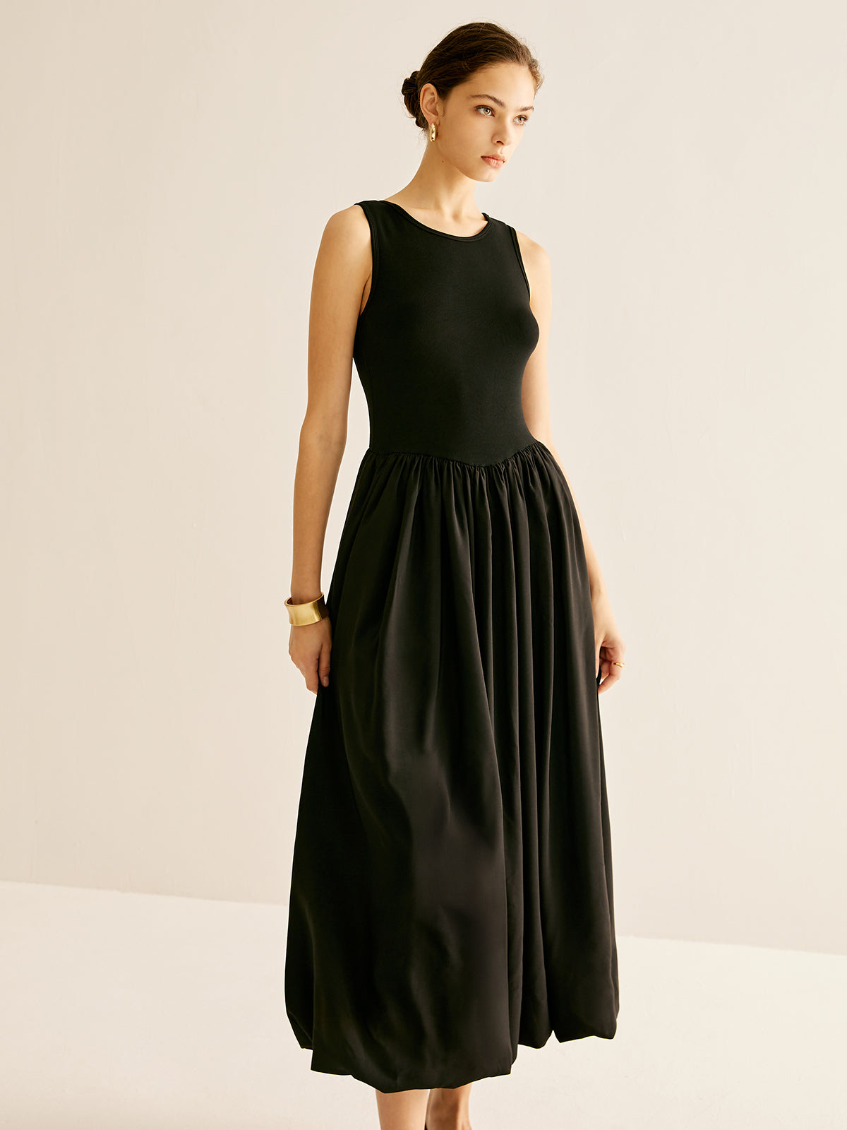 Panel Pleated Jersey Tank Dress-Massicos