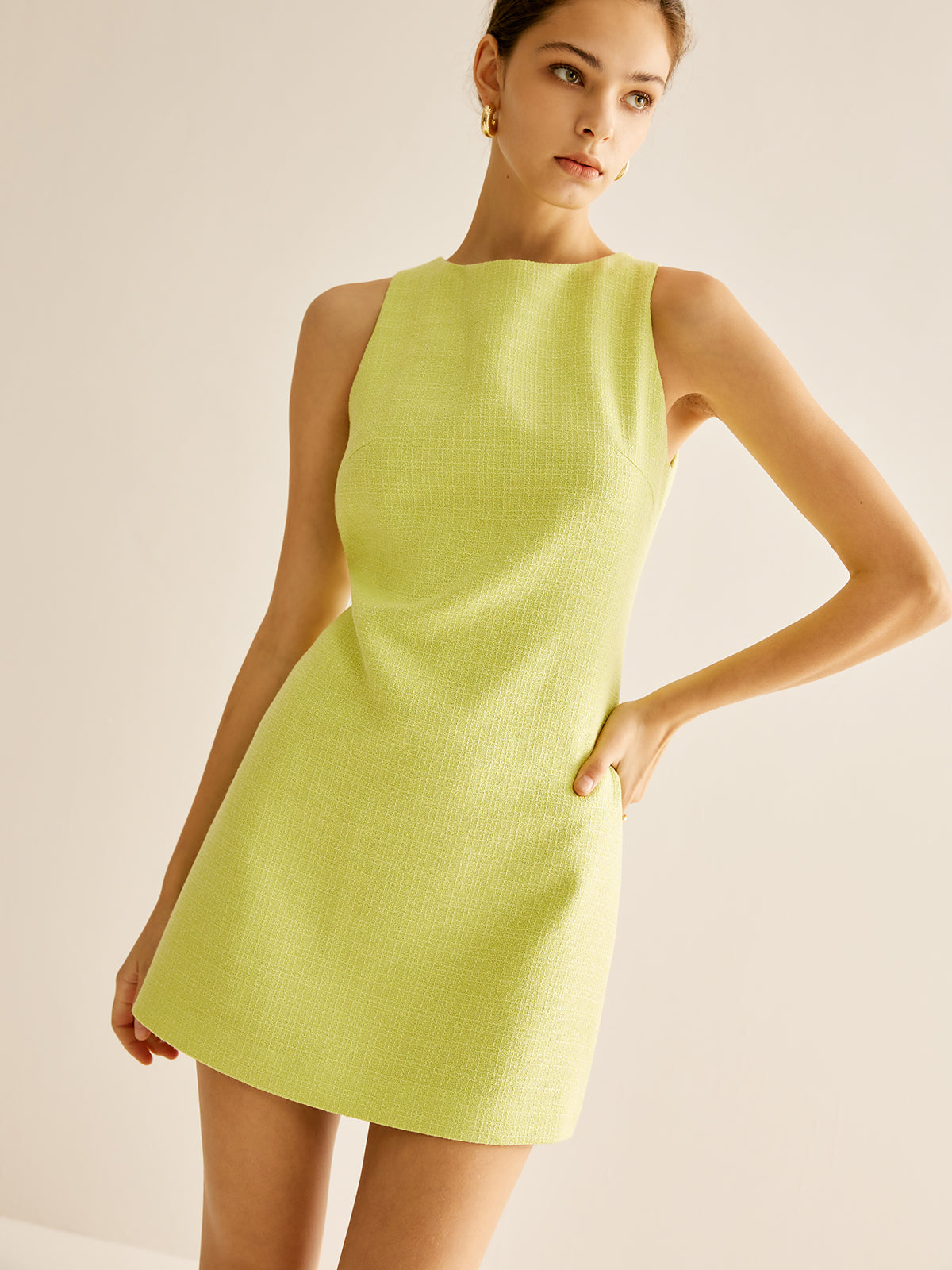 Minimalist Tweed Tank Dress-Massicos
