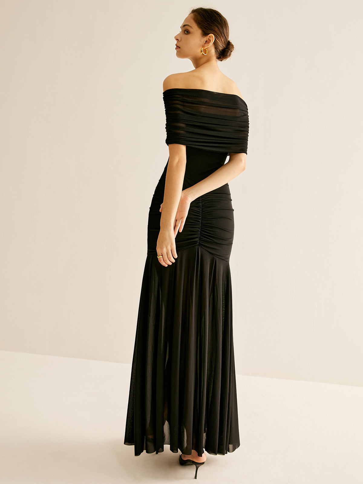Pleated Mesh Tube Dress With Shawl-Massicos