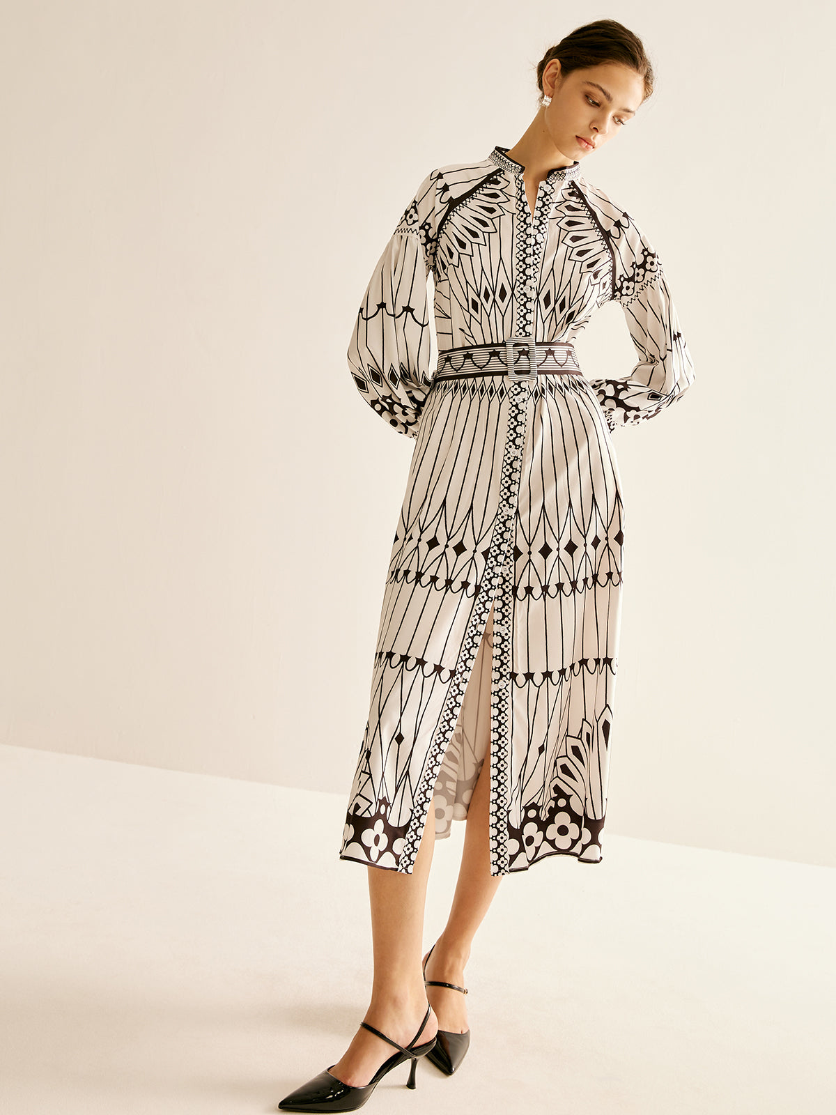Boheme Stand Collar Split Dress-Massicos