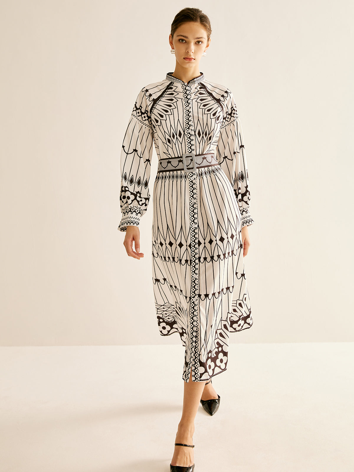 Boheme Stand Collar Split Dress-Massicos