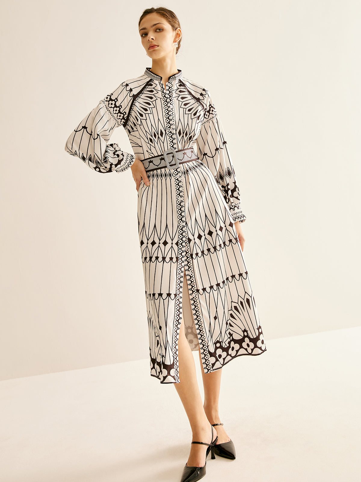 Boheme Stand Collar Split Dress-Massicos