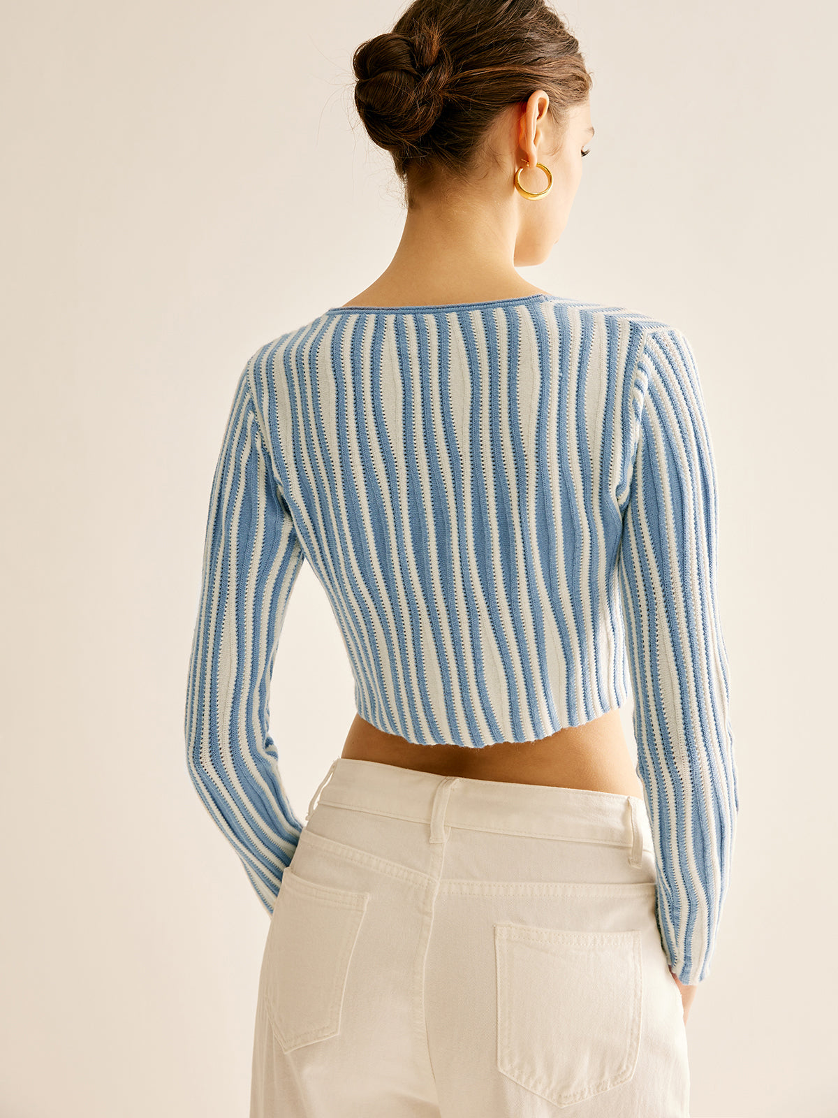 Pinstripe Lace Up Knit Cardigan-Massicos