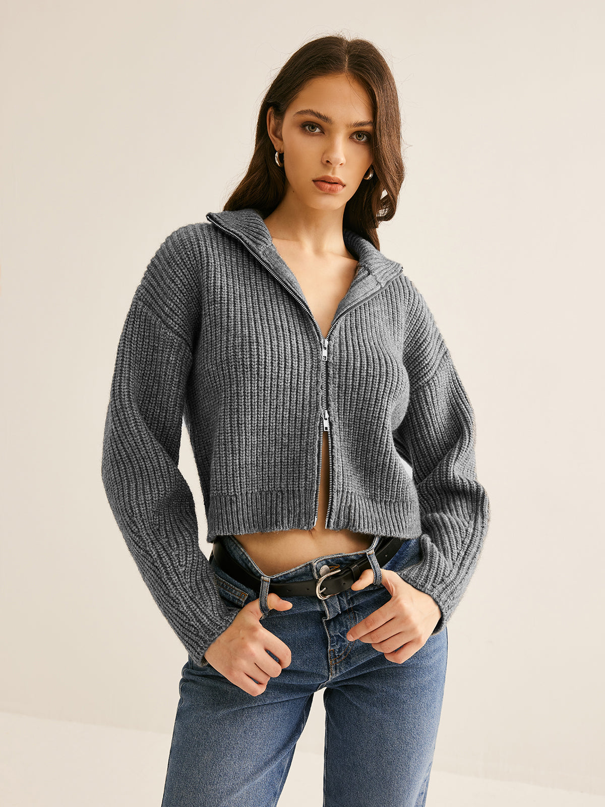 Plain Double Zip Cardigan-Massicos